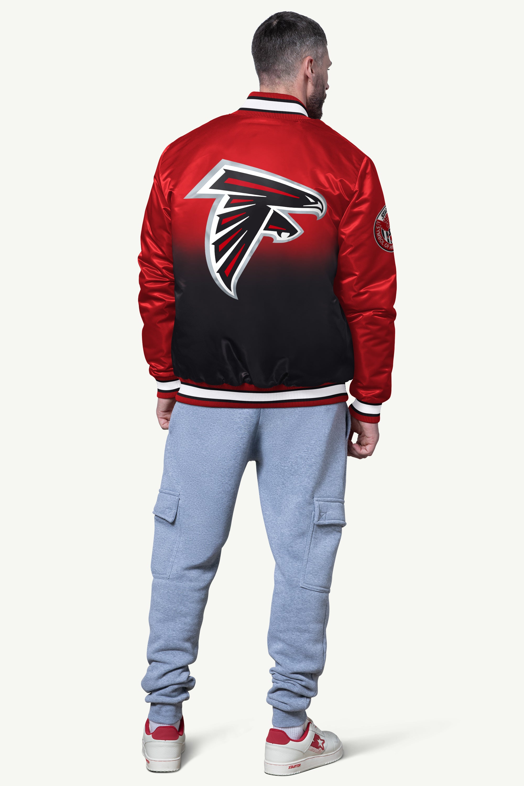 MENS ATLANTA FALCONS PASS RUSH SATIN VARSITY JACKET View 2 | Atlanta Falcons