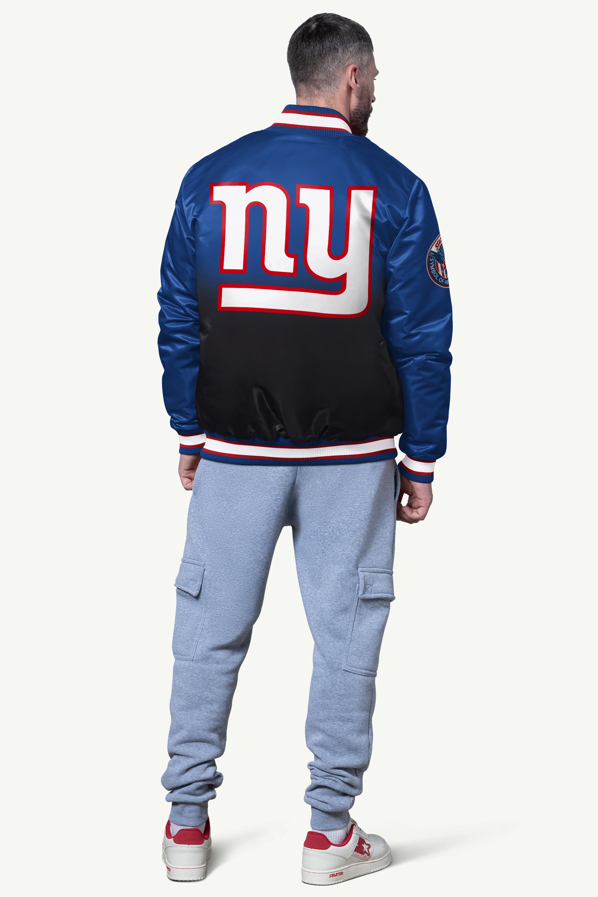MENS NEW YORK GIANTS PASS RUSH SATIN VARSITY JACKET View 2 | New York Giants