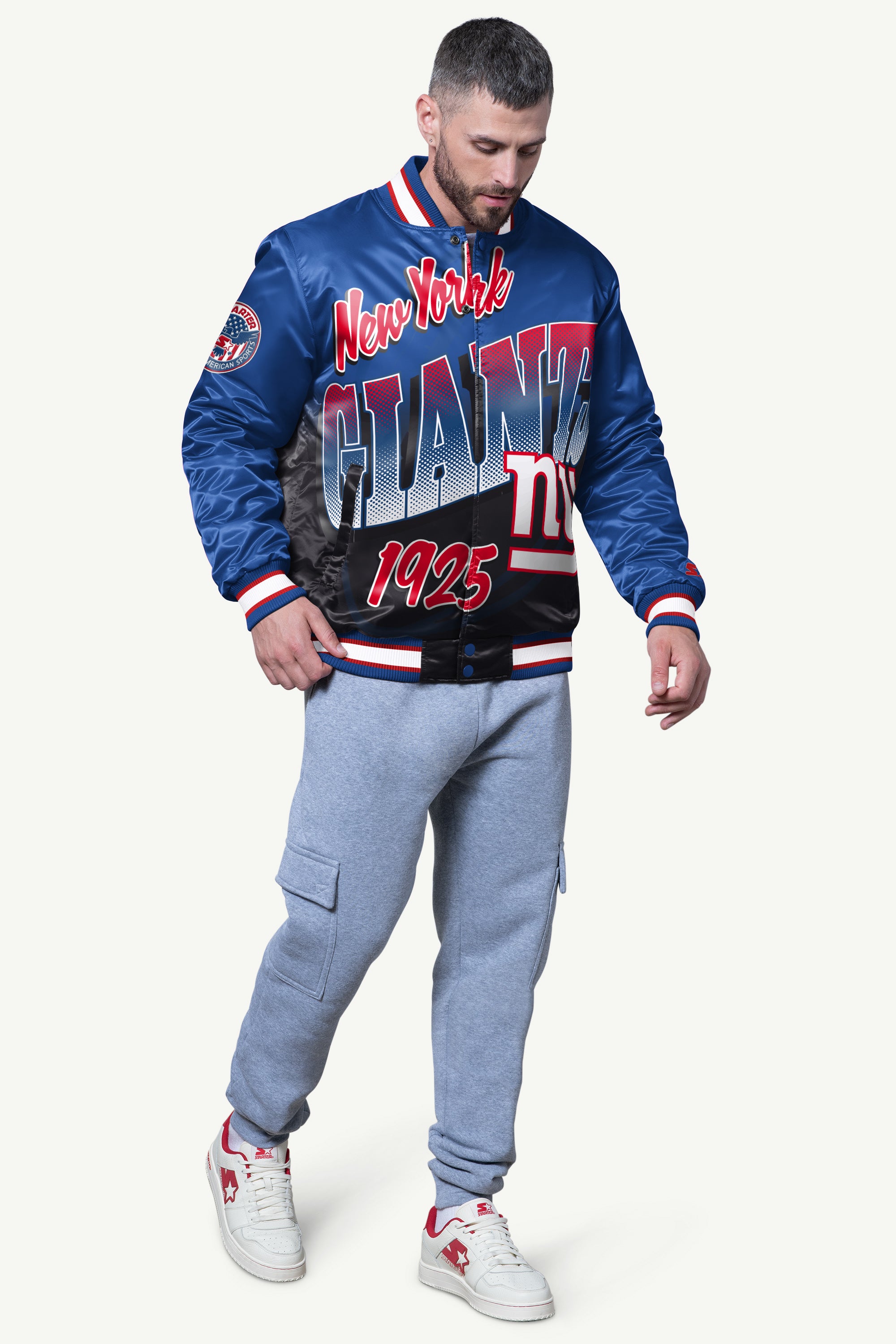 MENS NEW YORK GIANTS PASS RUSH SATIN VARSITY JACKET View 3 | New York Giants
