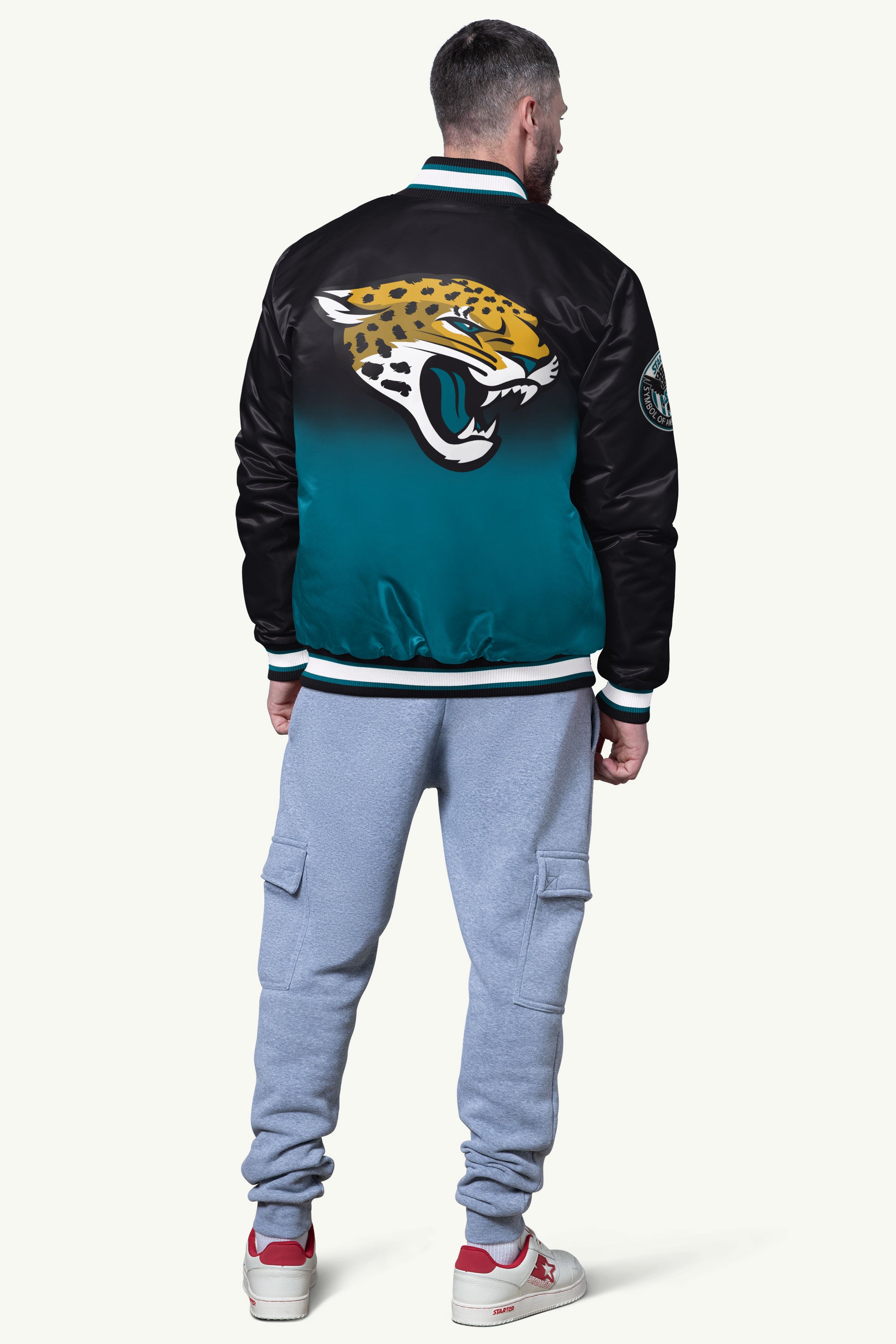 MENS JACKSONVILLE JAGUARS PASS RUSH SATIN VARSITY JACKETS View 2