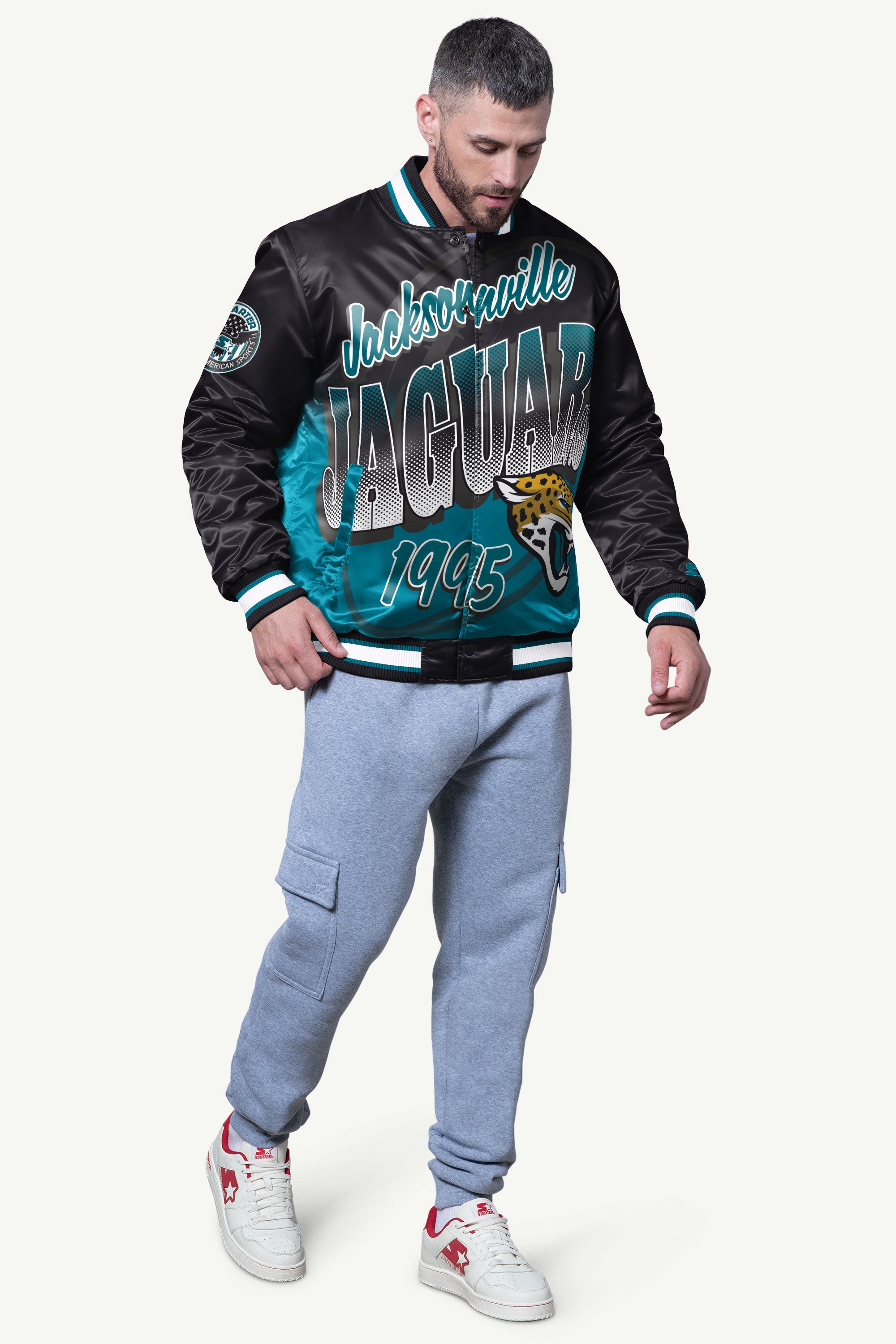 MENS JACKSONVILLE JAGUARS PASS RUSH SATIN VARSITY JACKETS View 3