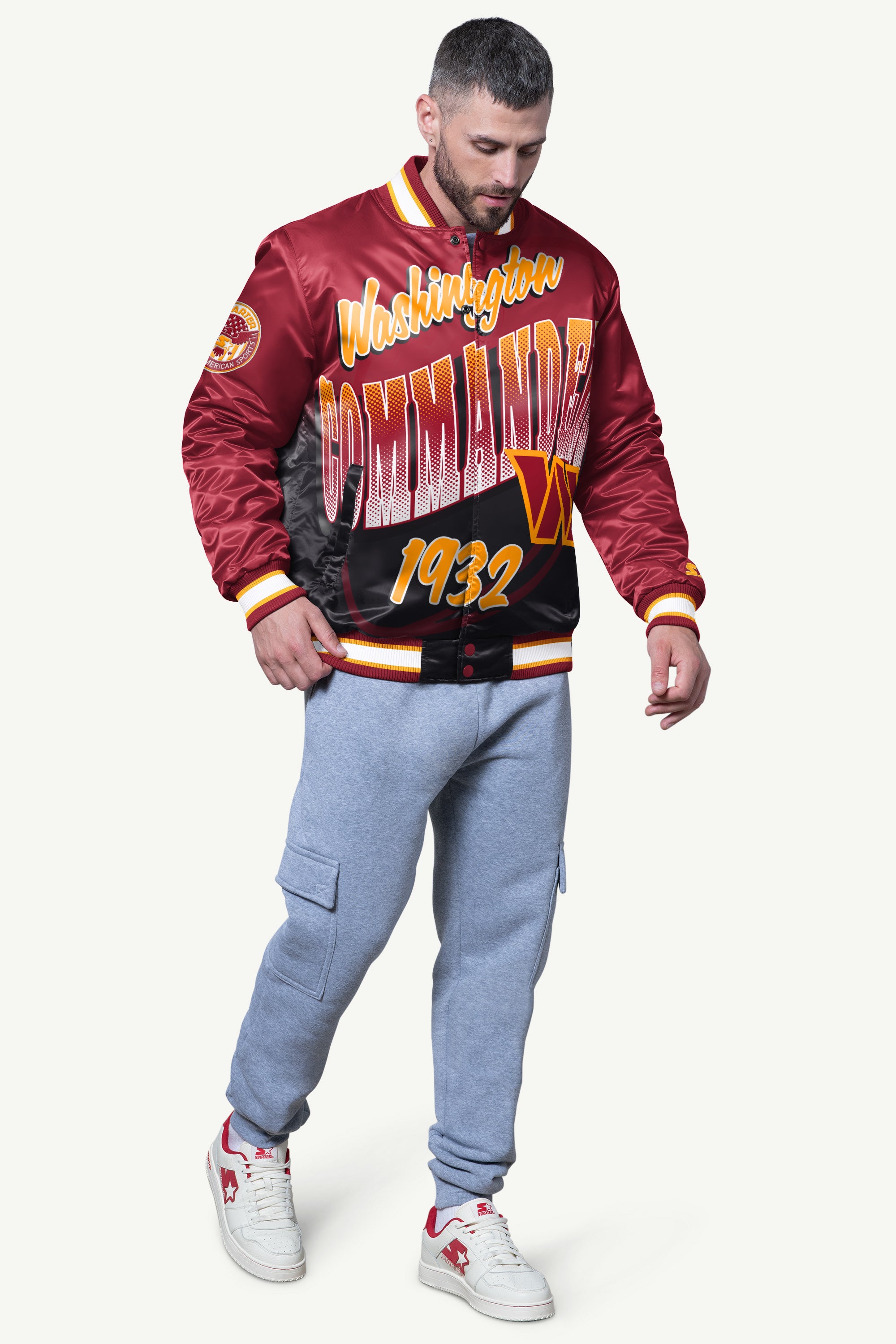 MENS WASHINGTON COMMANDERS PASS RUSH SATIN VARSITY JACKET View 3