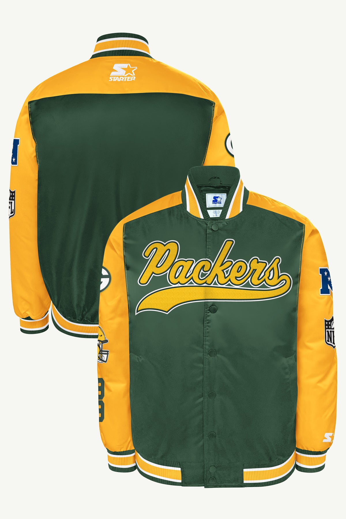 MENS GREEN BAY PACKERS BIG FAN SATIN VARSITY JACKET View 1