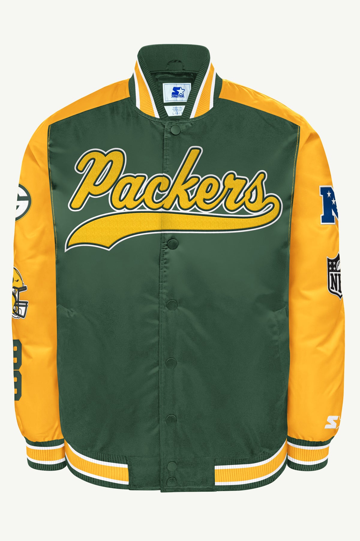 MENS GREEN BAY PACKERS BIG FAN SATIN VARSITY JACKET View 2