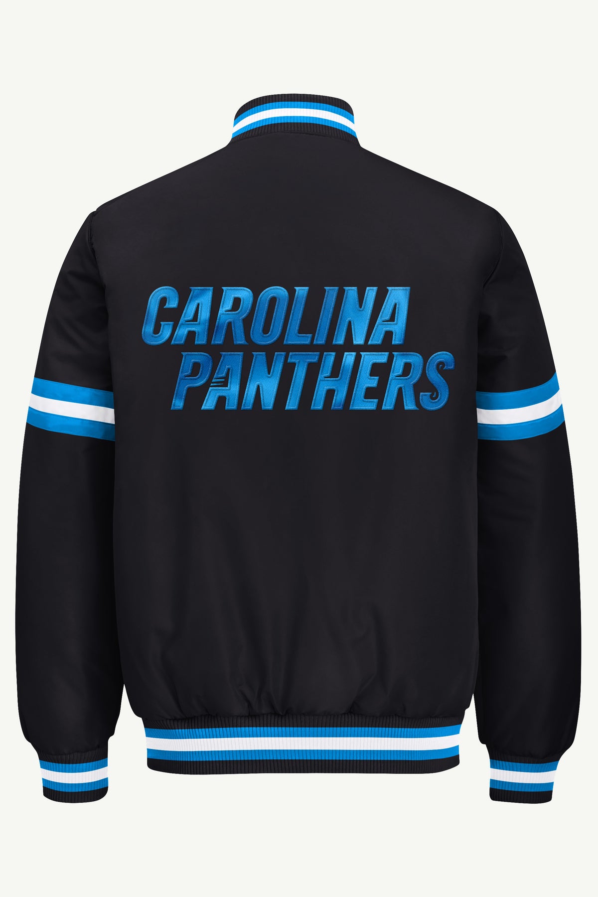 MENS CAROLINA PANTHERS COURTSIDE SATIN VARSITY JACKET View 3 | STARTER JACKETS