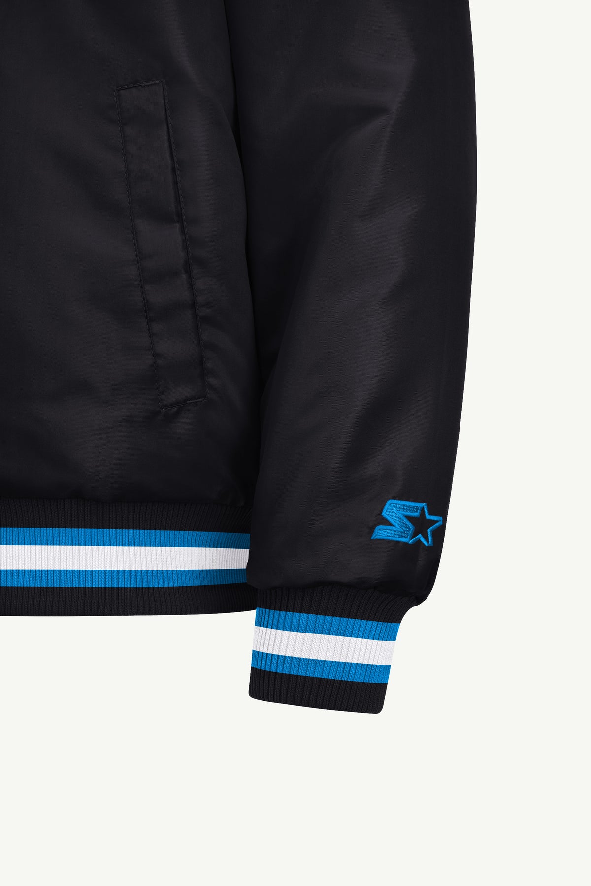 MENS CAROLINA PANTHERS COURTSIDE SATIN VARSITY JACKET View 4 | STARTER JACKETS