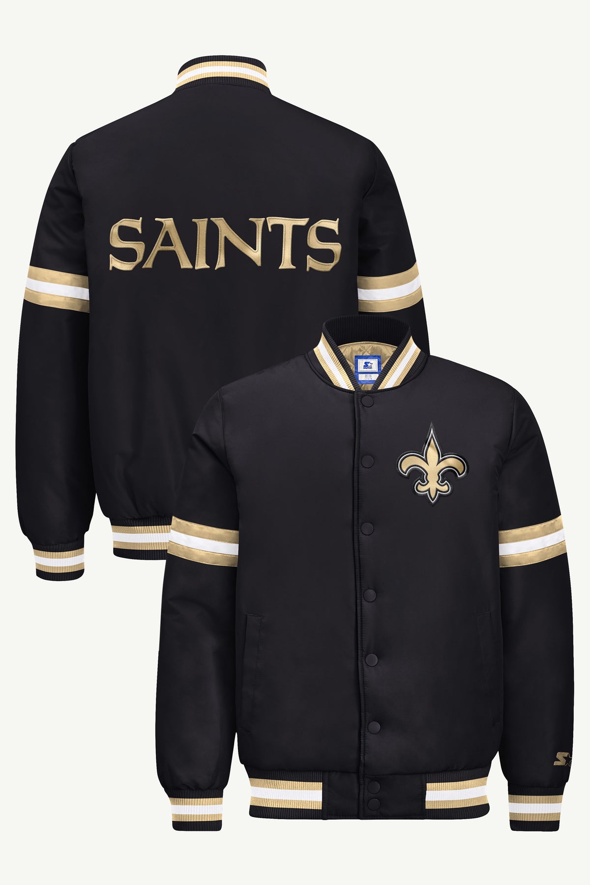 MENS NEW ORLEANS SAINTS COURTSIDE SATIN VARSITY JACKET View 1