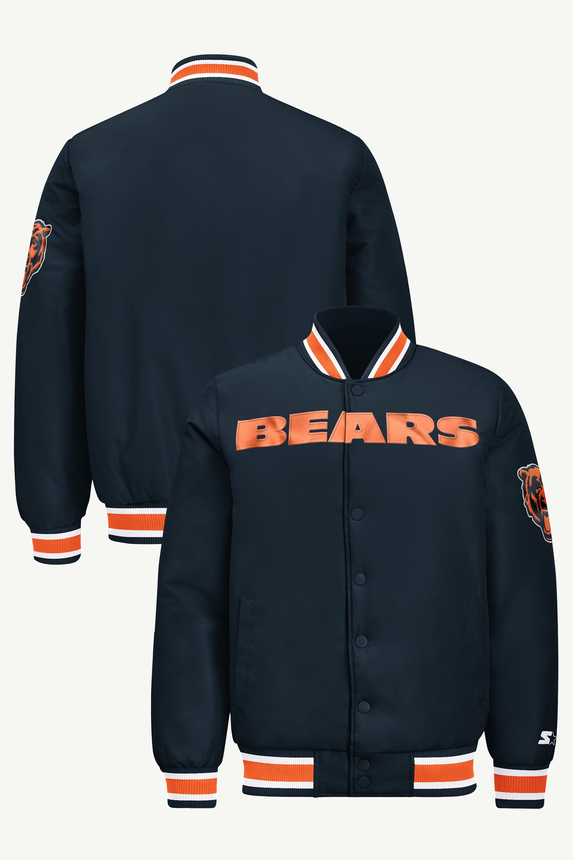 MENS CHICAGO BEARS ACROSS SATIN VARSITY JACKET View 1