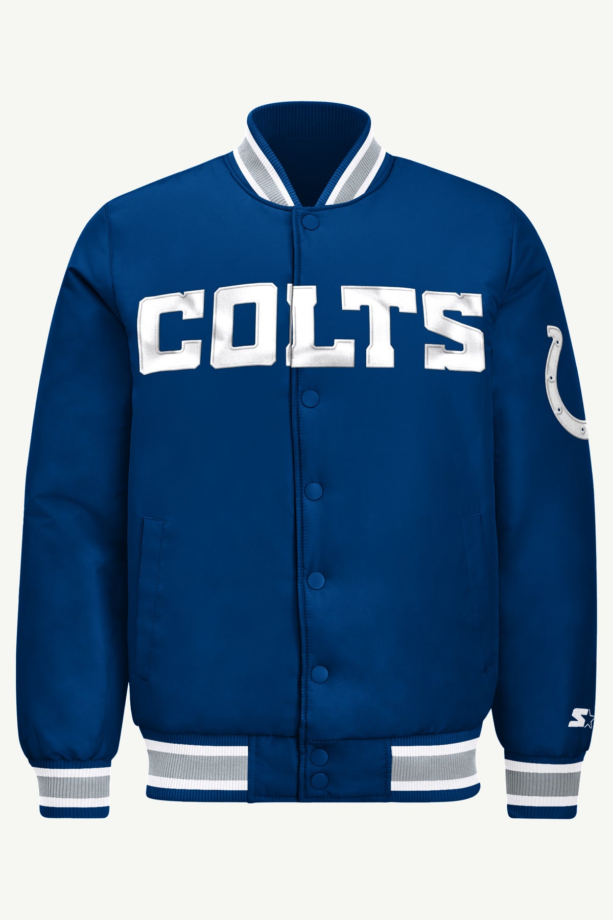 MENS INDIANAPOLIS COLTS ACROSS SATIN VARSITY JACKET View 2 | Men's Starter Jackets