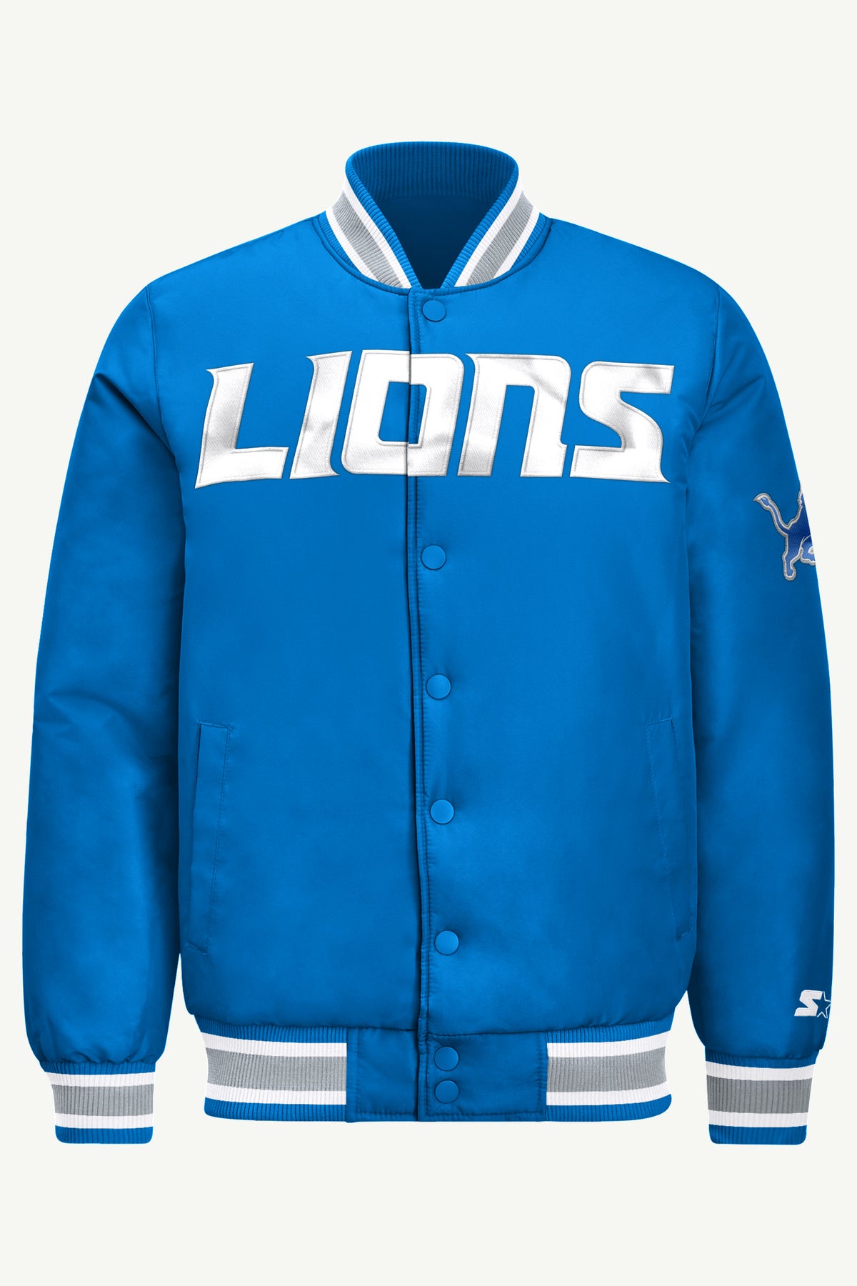 MENS DETROIT LIONS ACROSS SATIN VARSITY JACKET View 2 | STARTER JACKETS