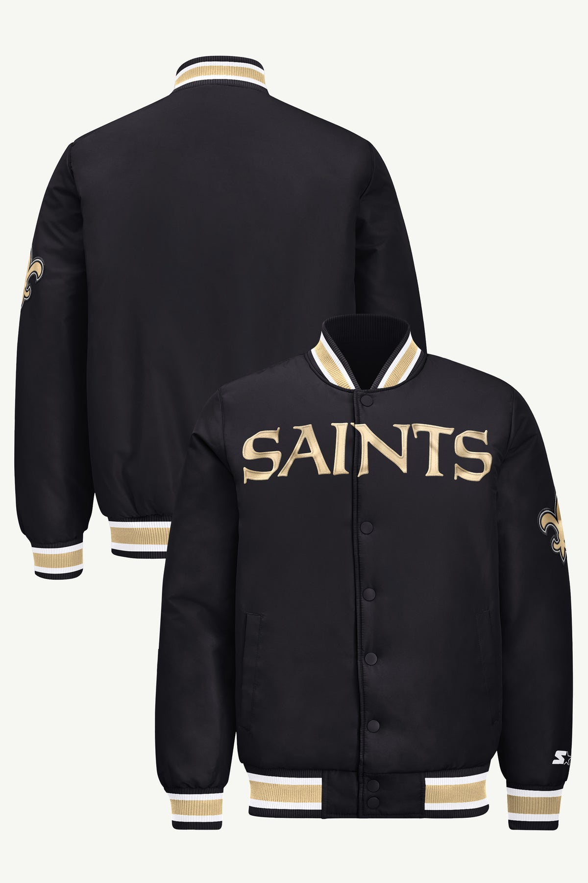 MENS NEW ORLEANS SAINTS ACROSS SATIN VARSITY JACKET View 1