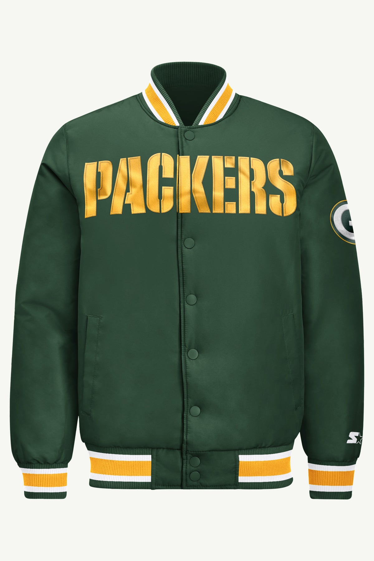 MENS GREEN BAY PACKERS ACROSS SATIN VARSITY JACKET View 2 | STARTER JACKETS