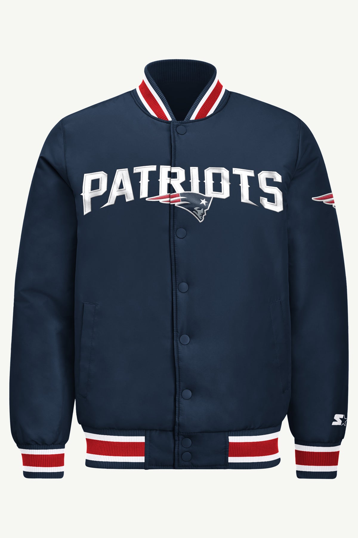 MENS NEW ENGLAND PATRIOTS ACROSS SATIN VARSITY JACKET View 2 | Men's Starter Jackets