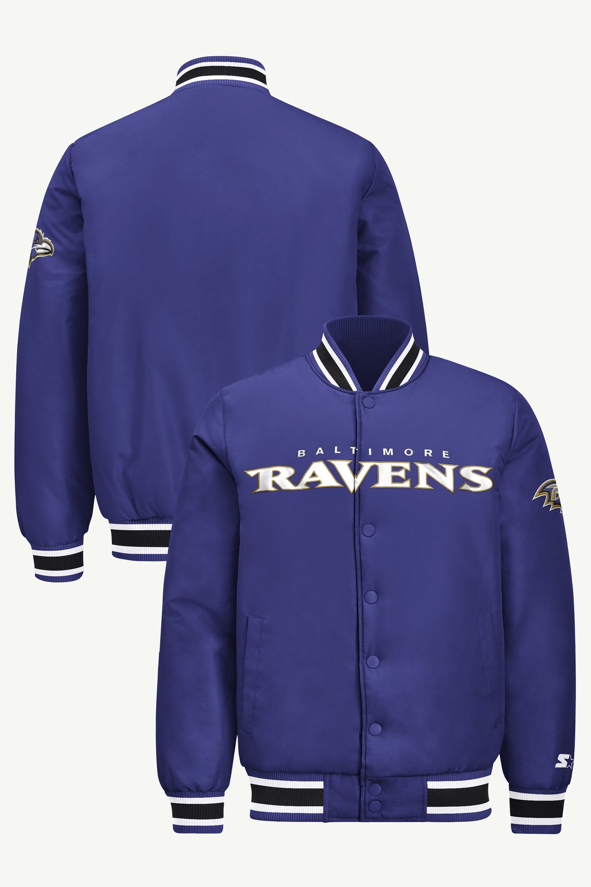 MENS BALTIMORE RAVENS ACROSS SATIN VARSITY JACKET View 1 | Men's Starter Jackets