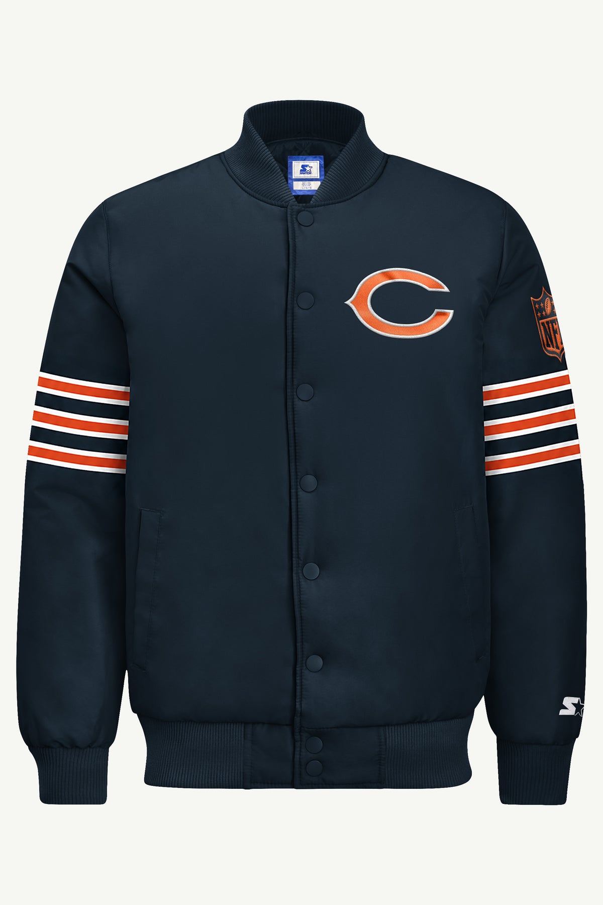 MENS CHICAGO BEARS STRIPE SLEEVE VARSITY JACKET View 2 | STARTER JACKETS