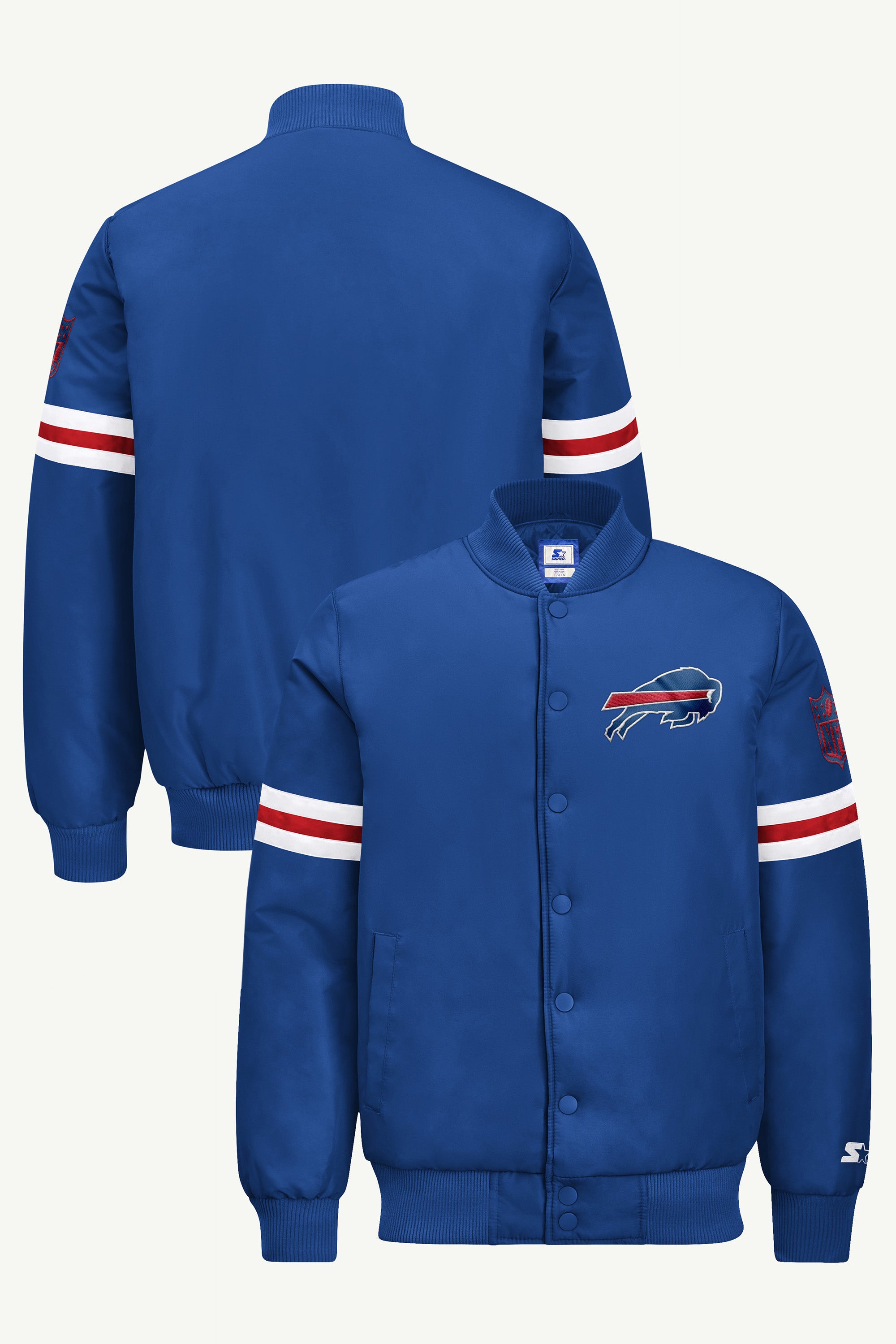 MENS BUFFALO BILLS STRIPE SLEEVE VARSITY JACKET View 1