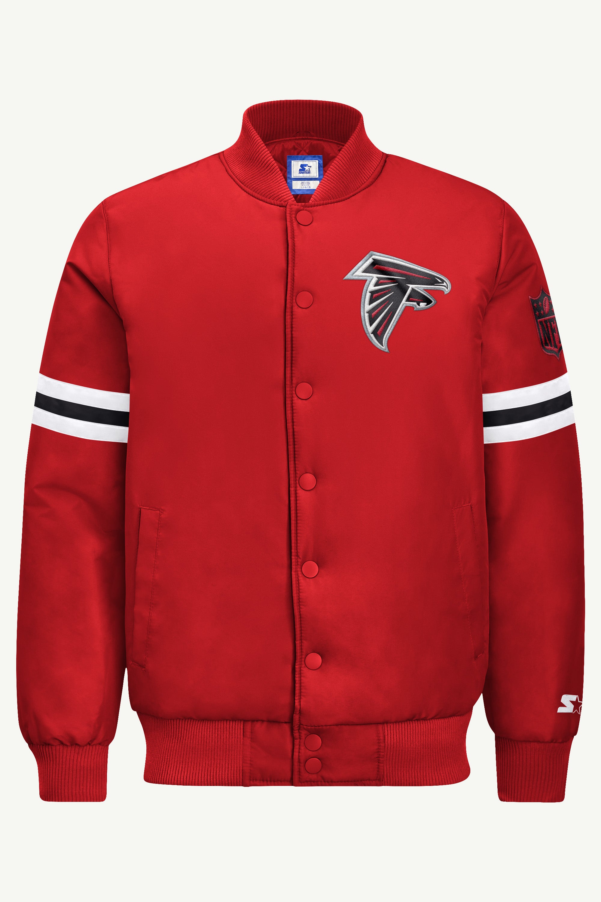 MENS ATLANTA FALCONS STRIPE SLEEVE VARSITY JACKET View 2 | STARTER JACKETS