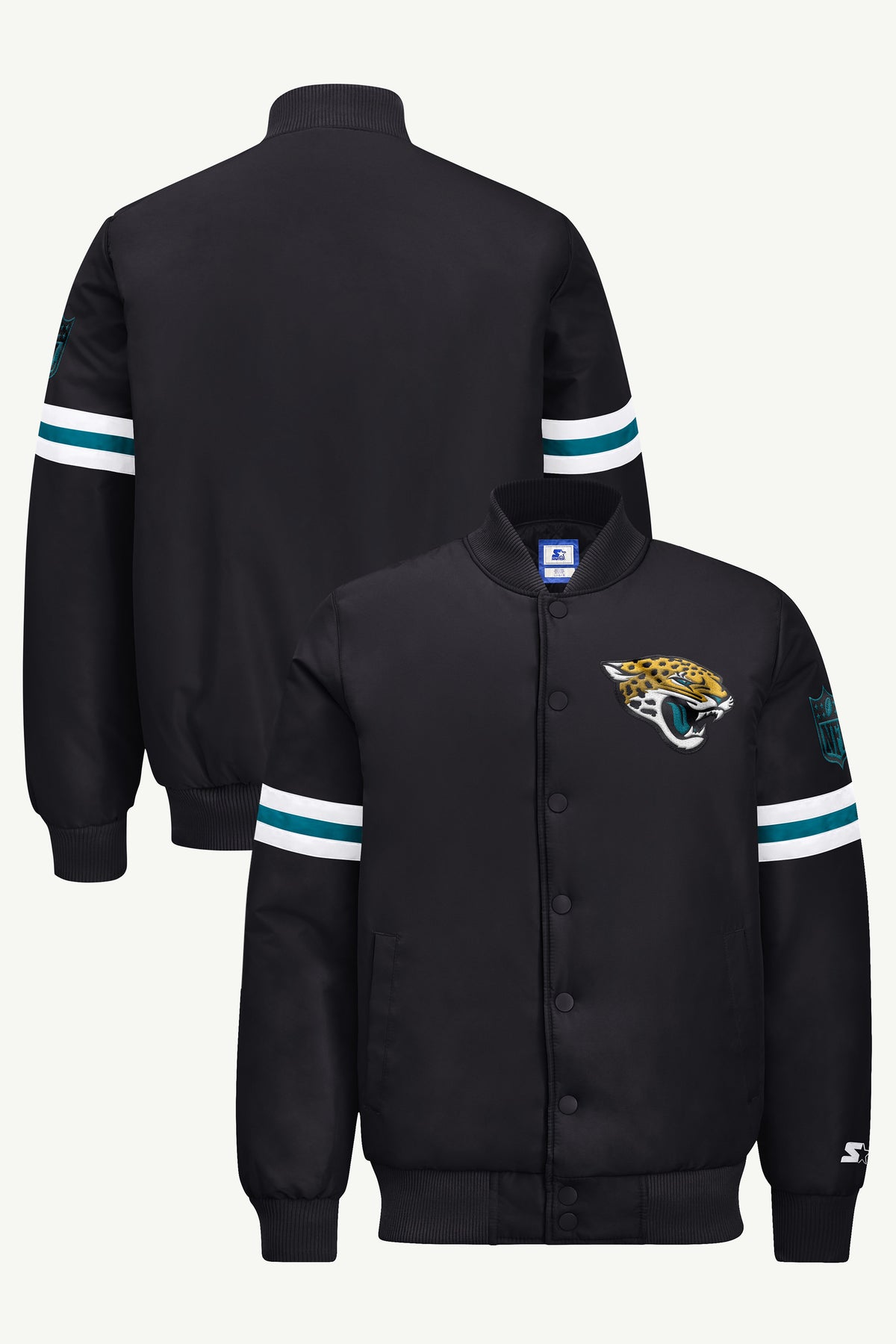 MENS JACKSONVILLE JAGUARS STRIPE SLEEVE VARSITY JACKET View 1