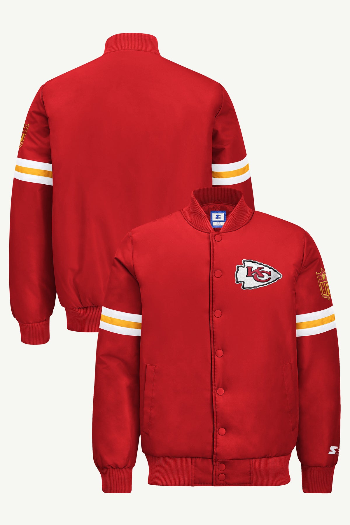MENS KANSAS CITY CHIEFS STRIPE SLEEVE VARSITY JACKET View 1 | STARTER JACKETS