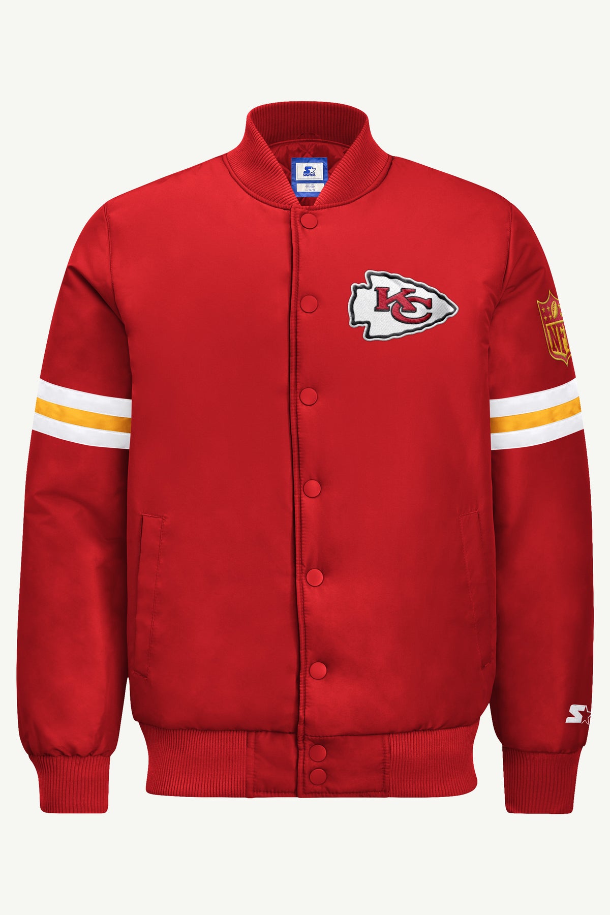MENS KANSAS CITY CHIEFS STRIPE SLEEVE VARSITY JACKET View 2 | STARTER JACKETS