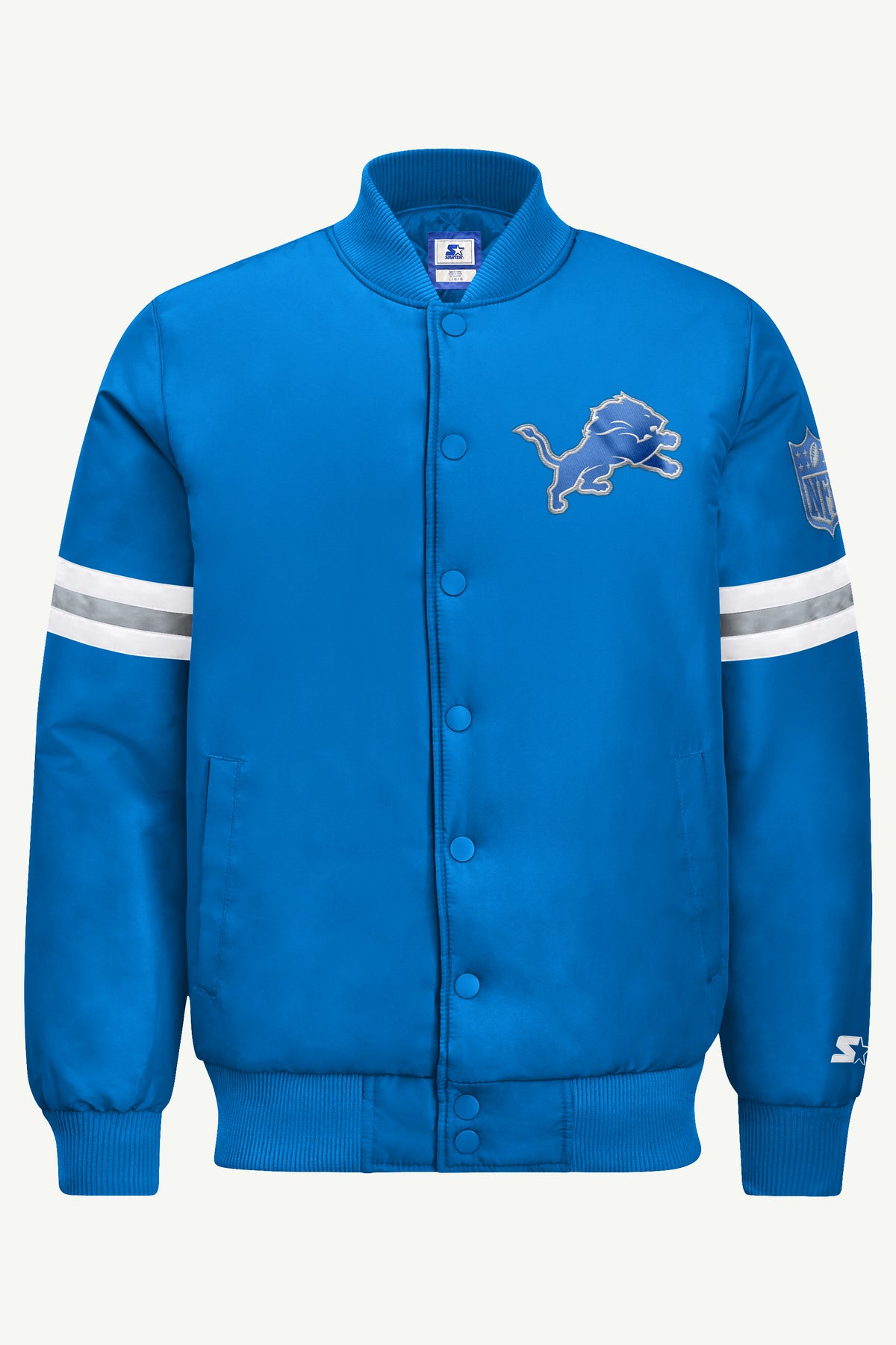 MENS DETROIT LIONS STRIPE SLEEVE VARSITY JACKET View 2 | STARTER JACKETS