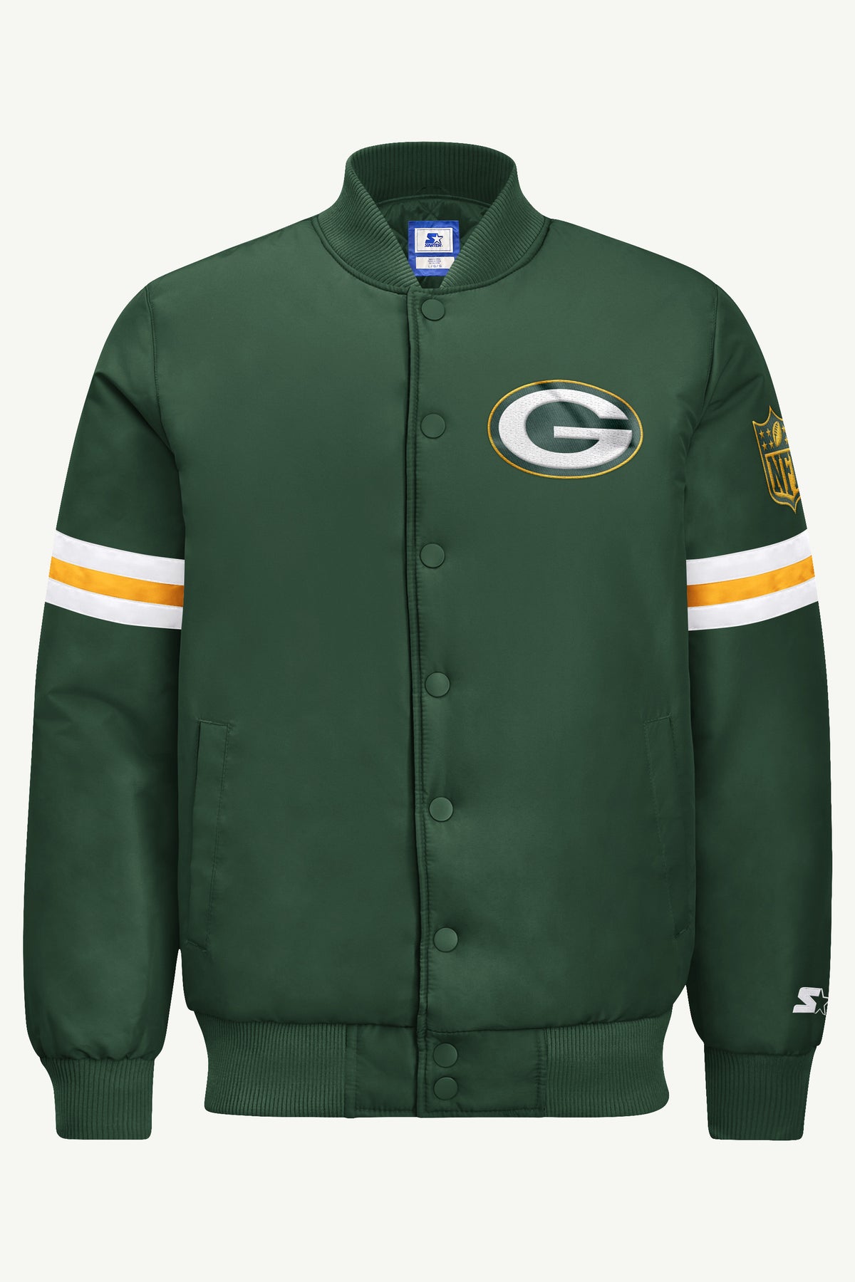 MENS GREEN BAY PACKERS STRIPE SLEEVE VARSITY JACKET View 2 | STARTER JACKETS