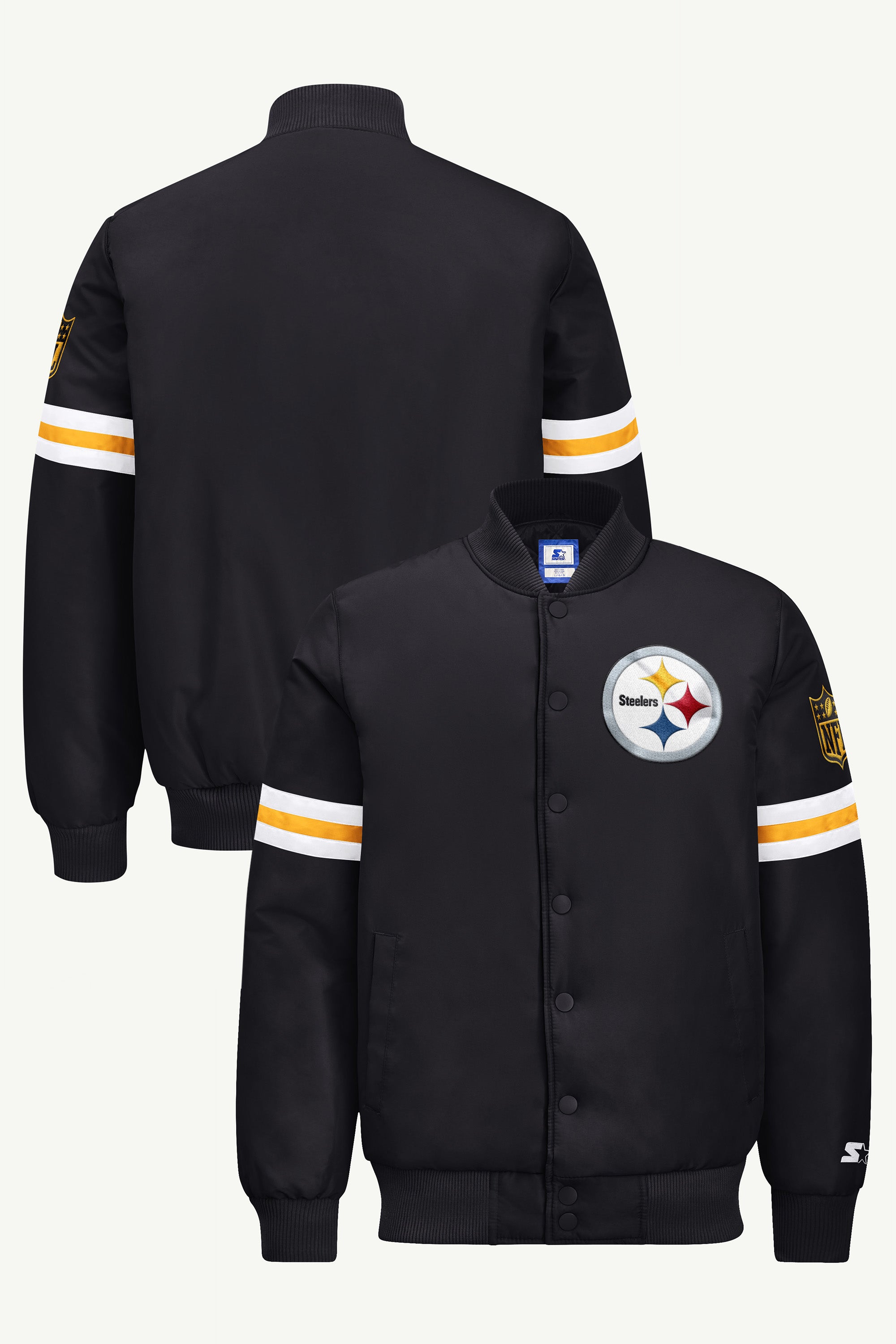 MENS PITTSBURGH STEELERS STRIPE SLEEVE VARSITY JACKET View 1