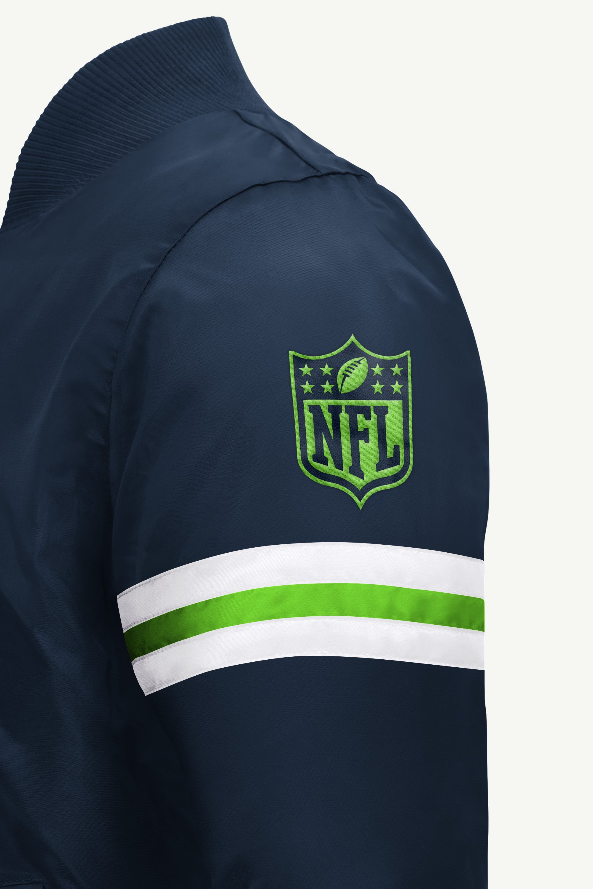 MENS SEATTLE SEAHAWKS STRIPE SLEEVE VARSITY JACKET View 4