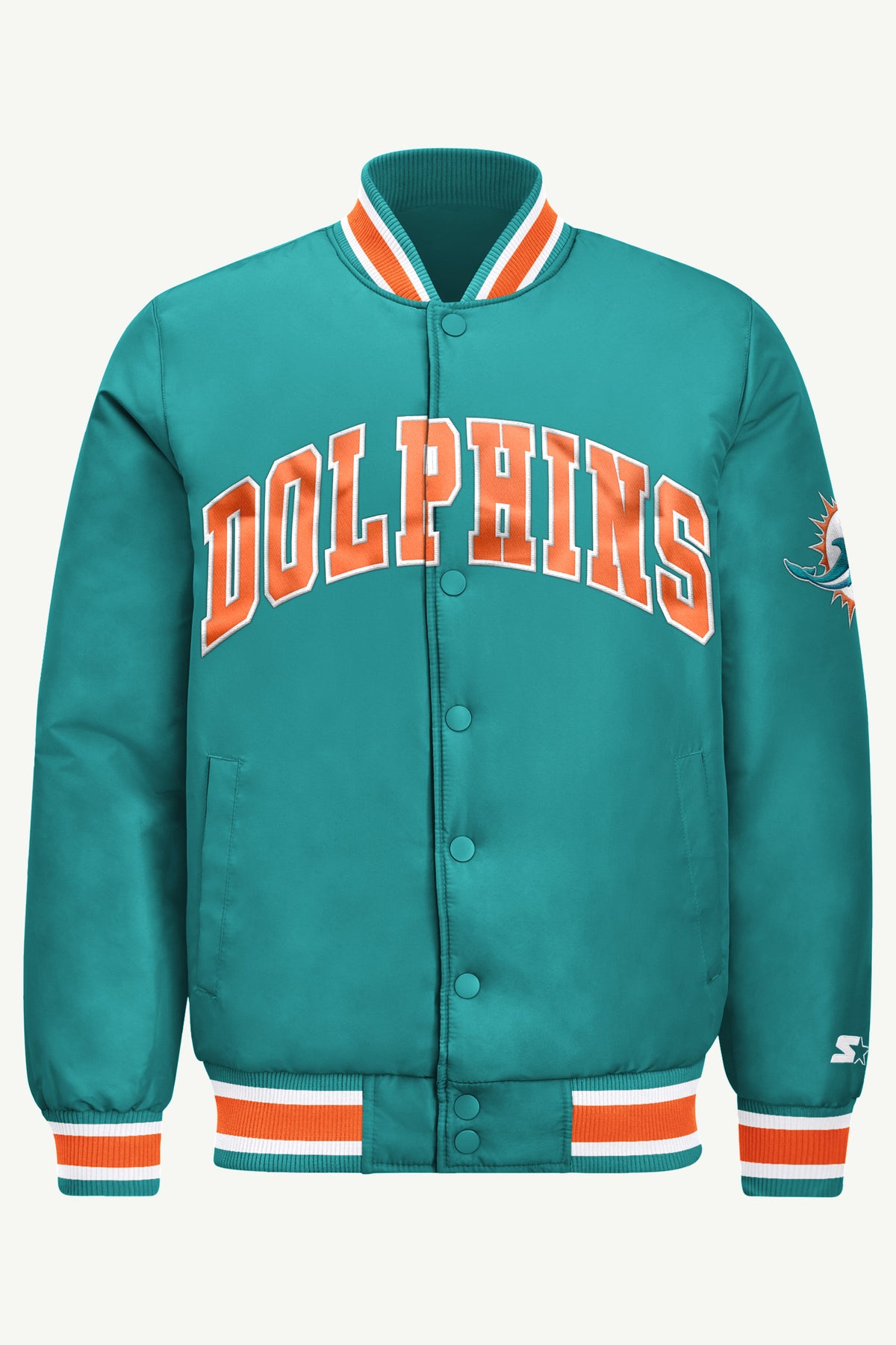 MENS MIAMI DOLPHINS ACROSS SATIN VARSITY JACKET View 2