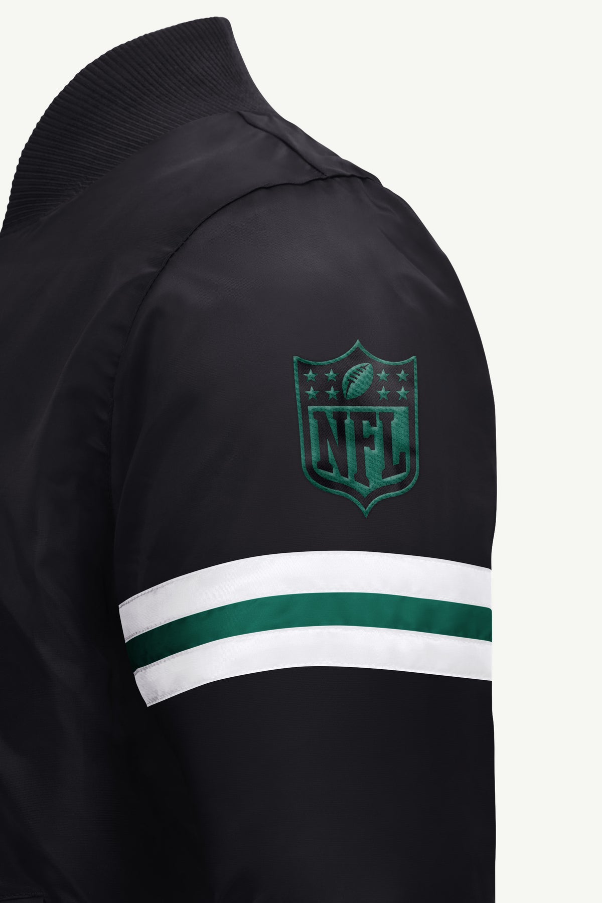 MENS NEW YORK JETS STRIPE SLEEVE VARSITY JACKET View 4