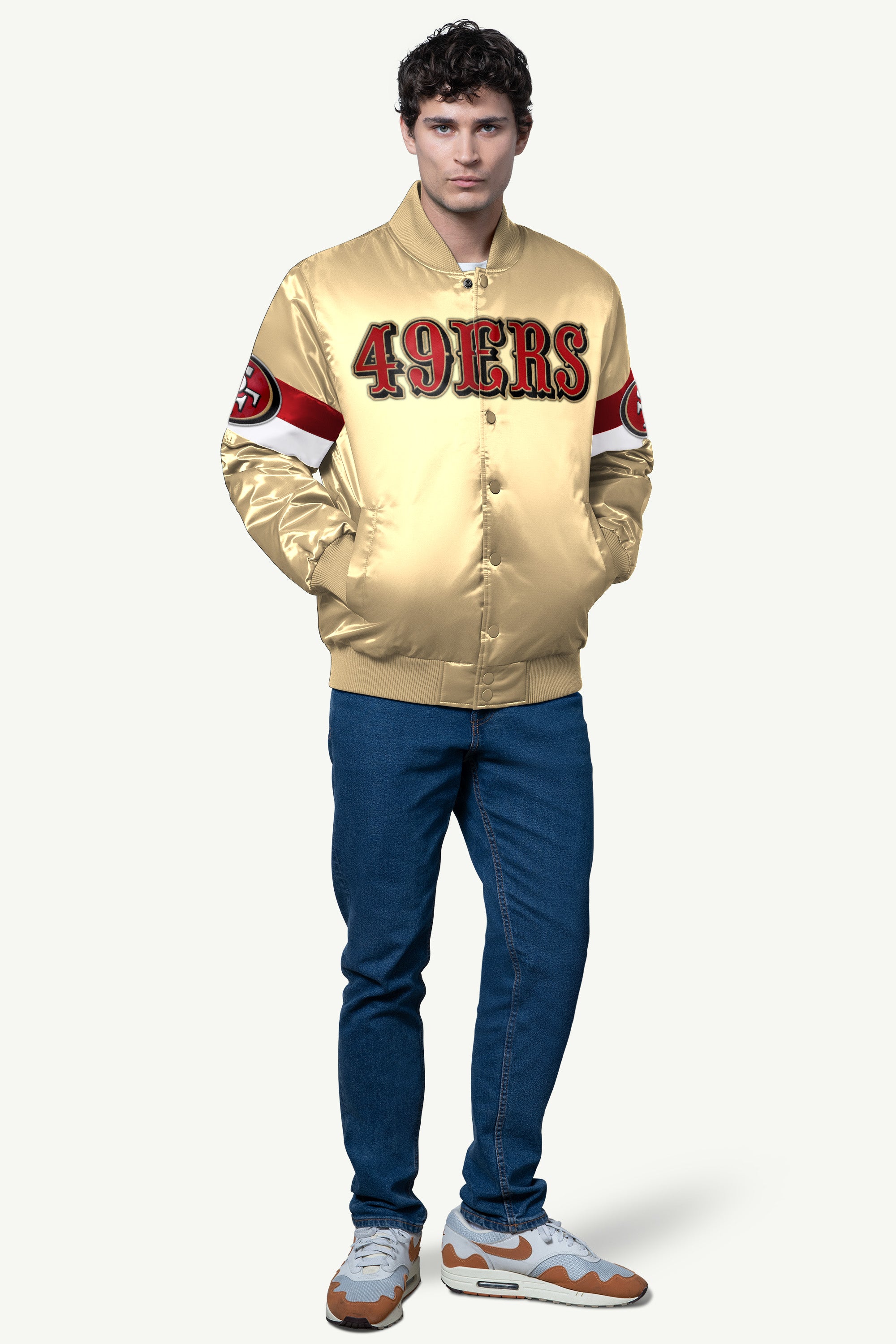 MENS SAN FRANCISCO 49ERS SATIN VARSITY JACKET View 3 | San Francisco 49ers