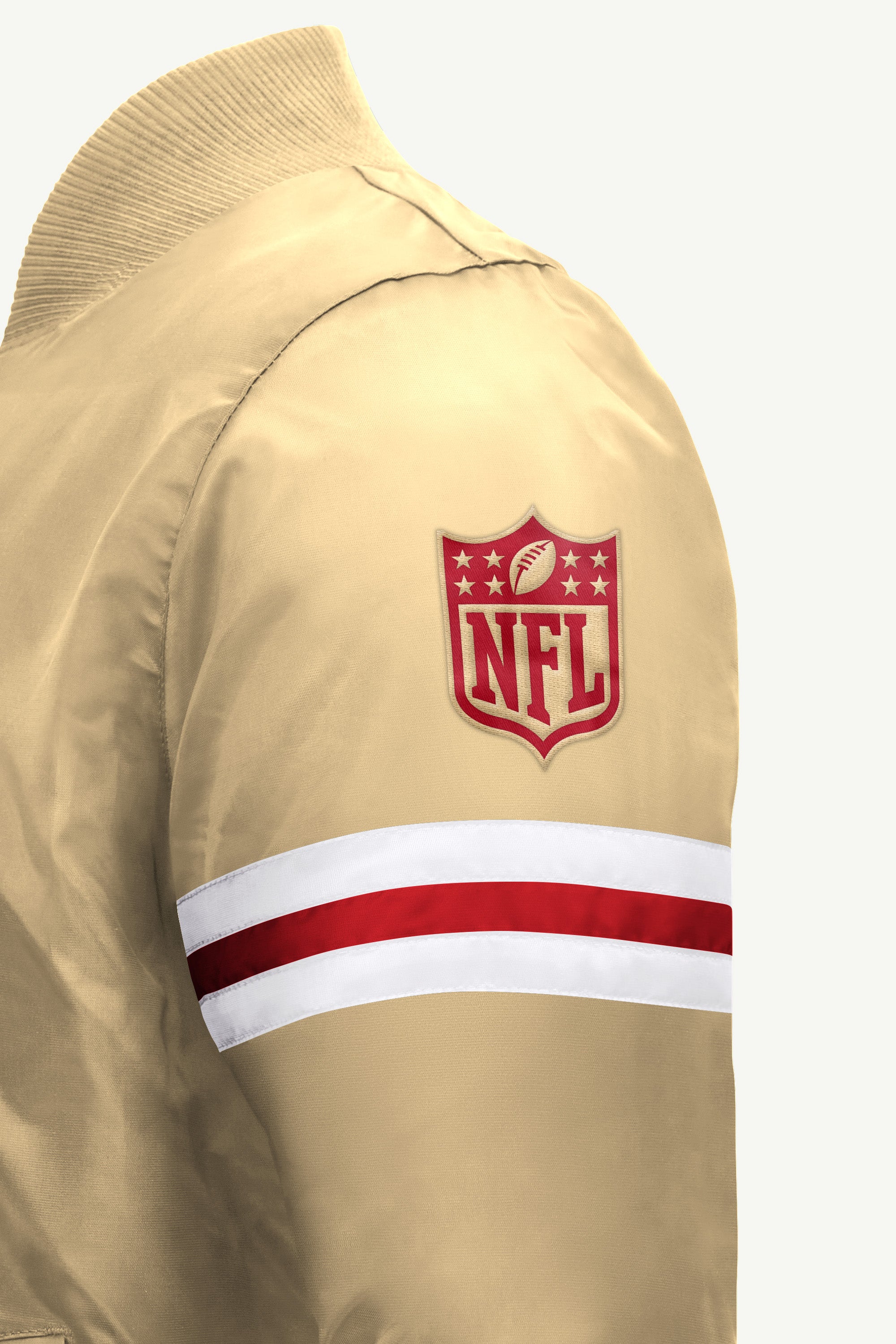 MENS SAN FRANCISCO 49ERS STRIPE SLEEVE VARSITY JACKET View 4