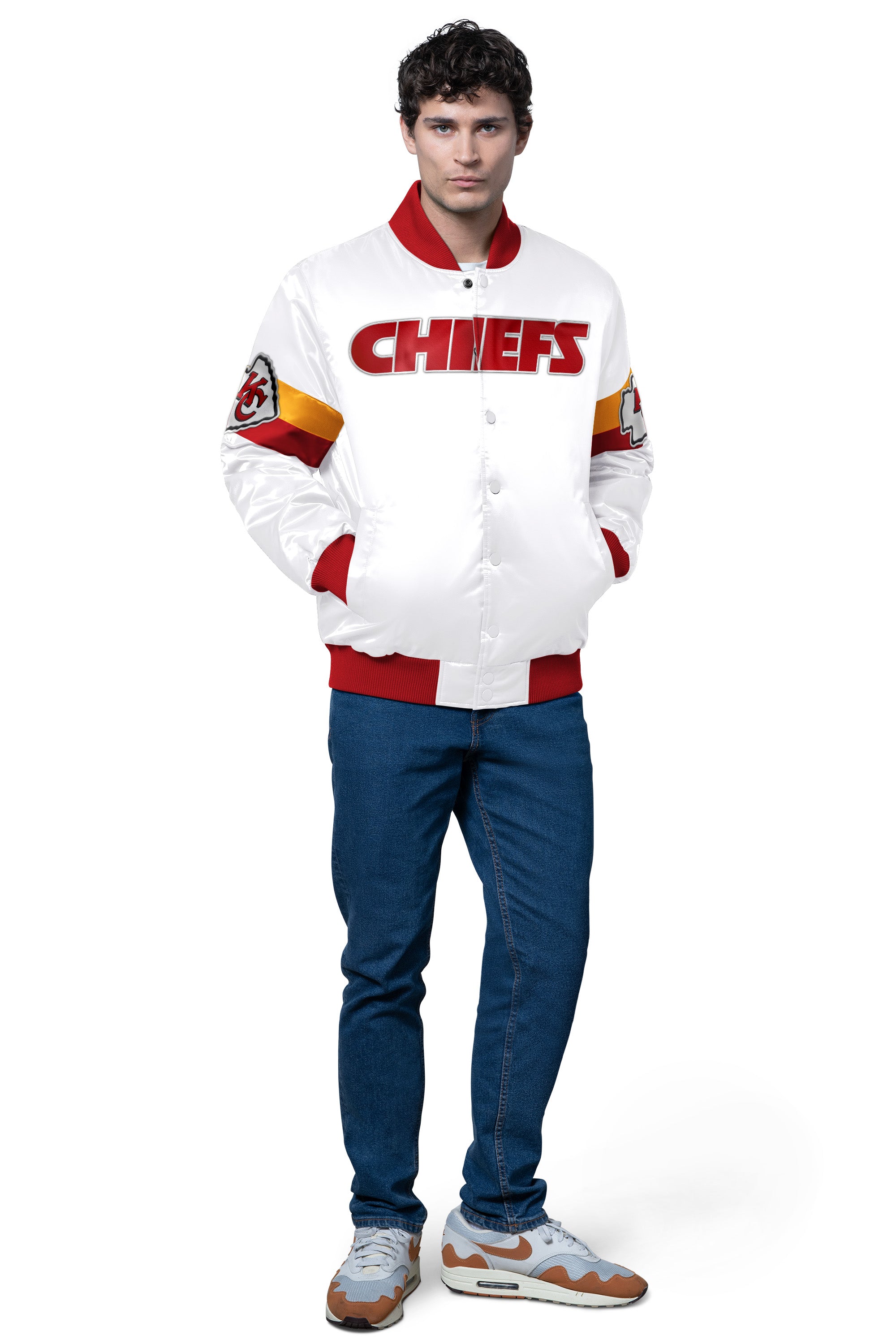 MENS KANSAS CITY CHIEFS TRIPLE OPTION SATIN VARSITY JACKET View 2 | NFL