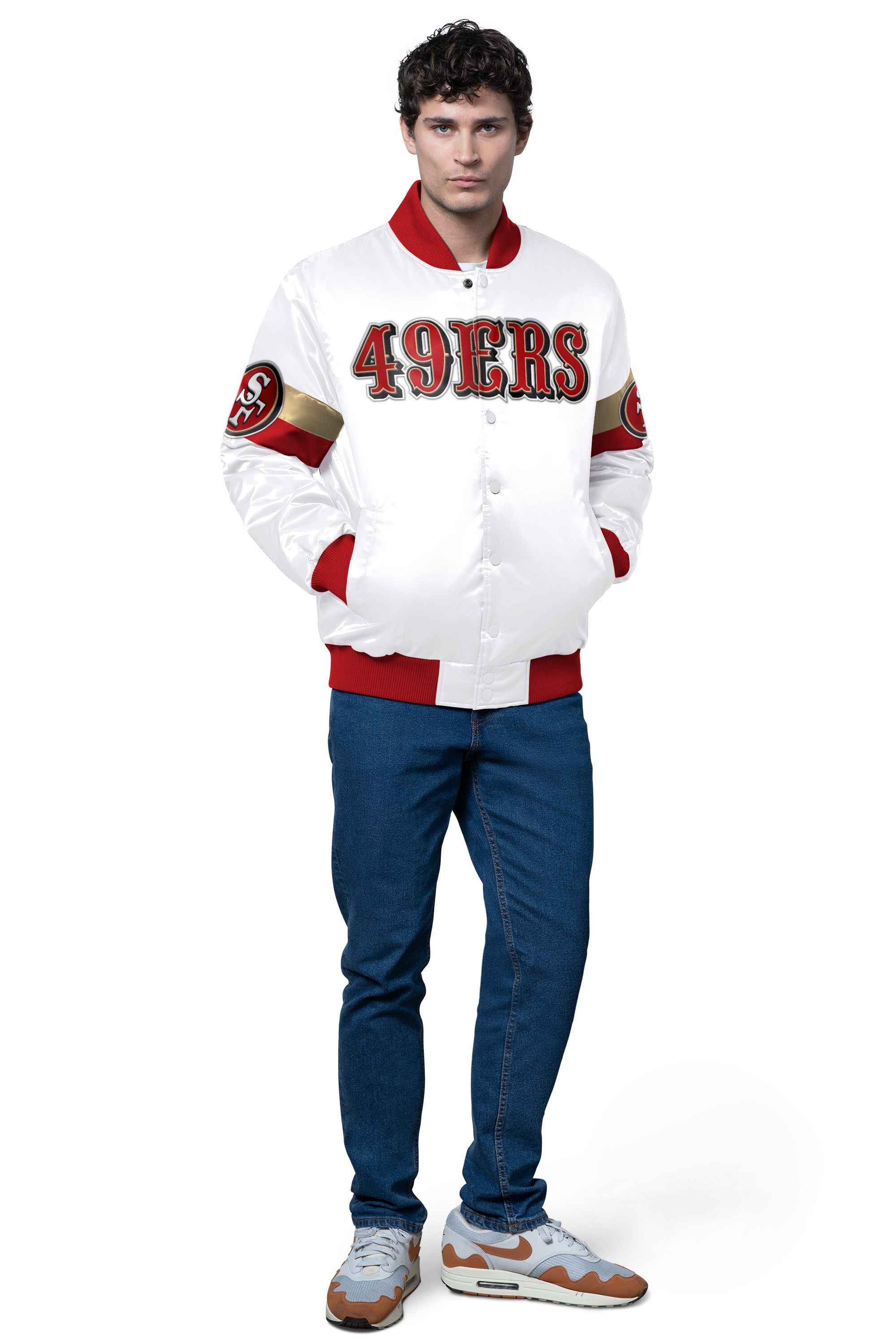 MENS SAN FRANCISCO 49ERS TRIPLE OPTION SATIN VARSITY JACKET View 3 | NFL