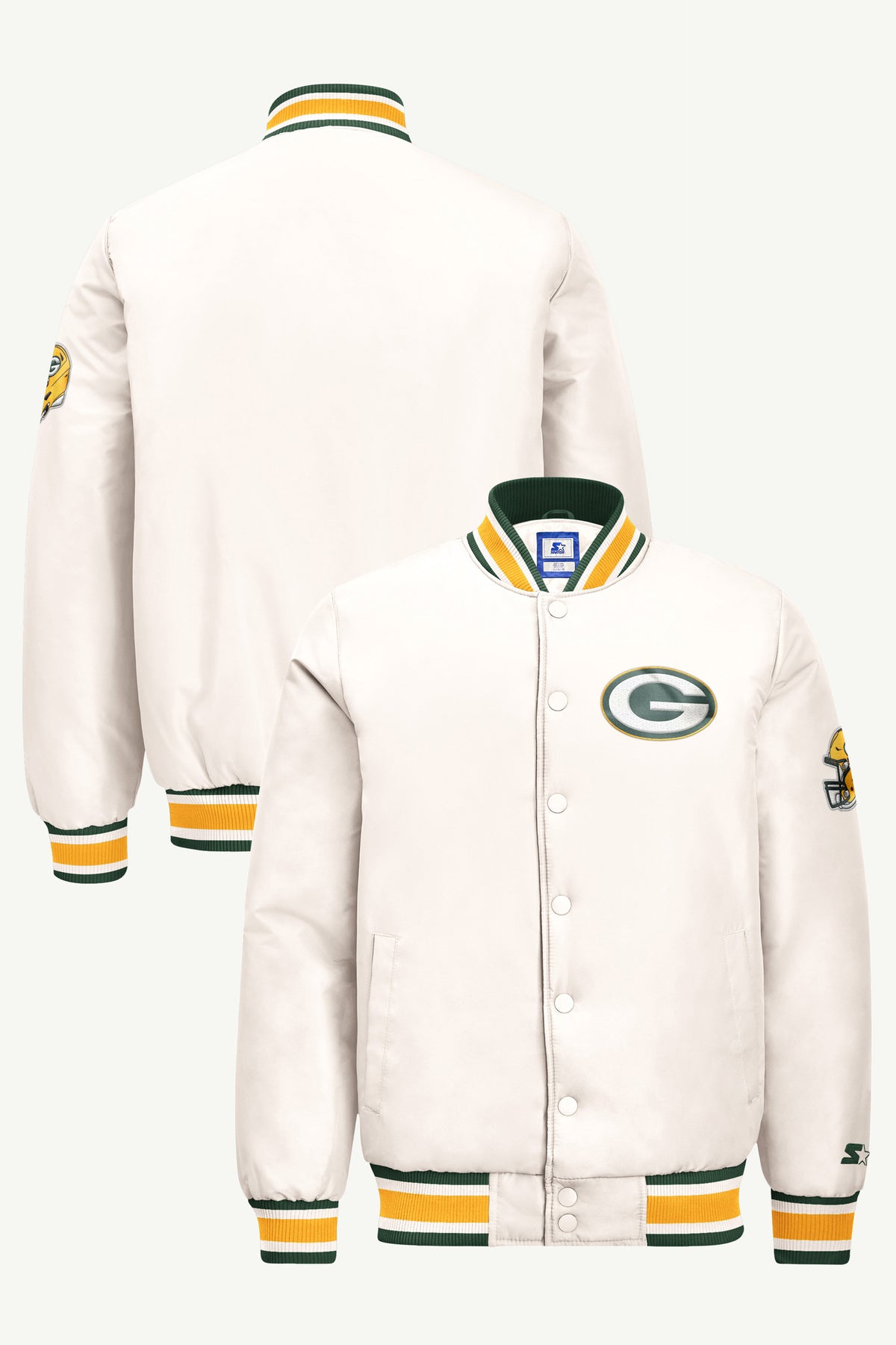 MENS GREEN BAY PACKERS GAME DAY SATIN VARSITY JACKET View 1 | STARTER JACKETS