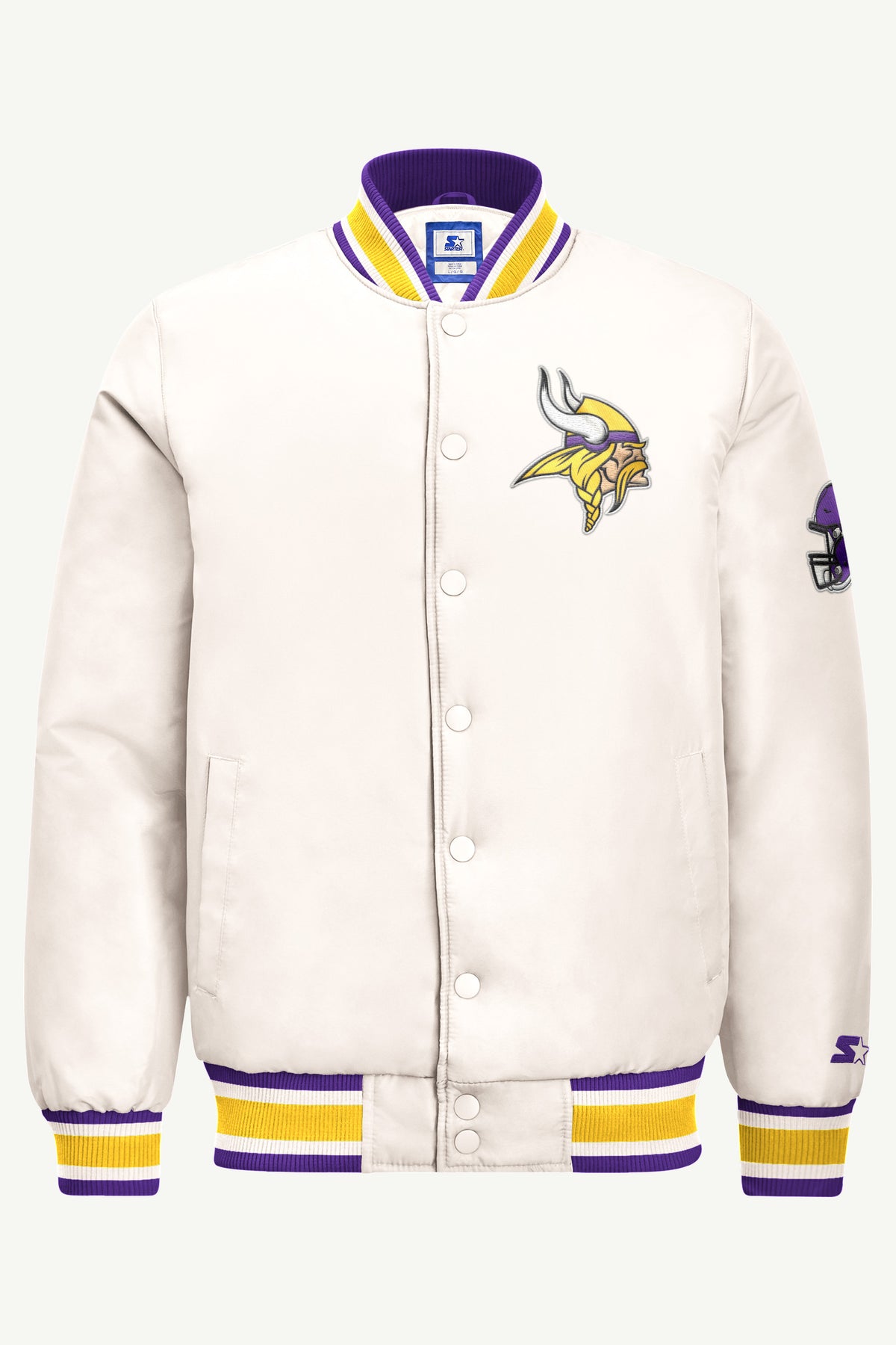 MENS MINNESOTA VIKINGS GAME DAY SATIN VARSITY JACKET View 2 | STARTER JACKETS