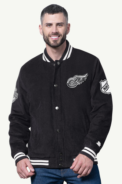 Mens Detroit Red Wings Blackout Corduroy Varsity Jacket | NHL