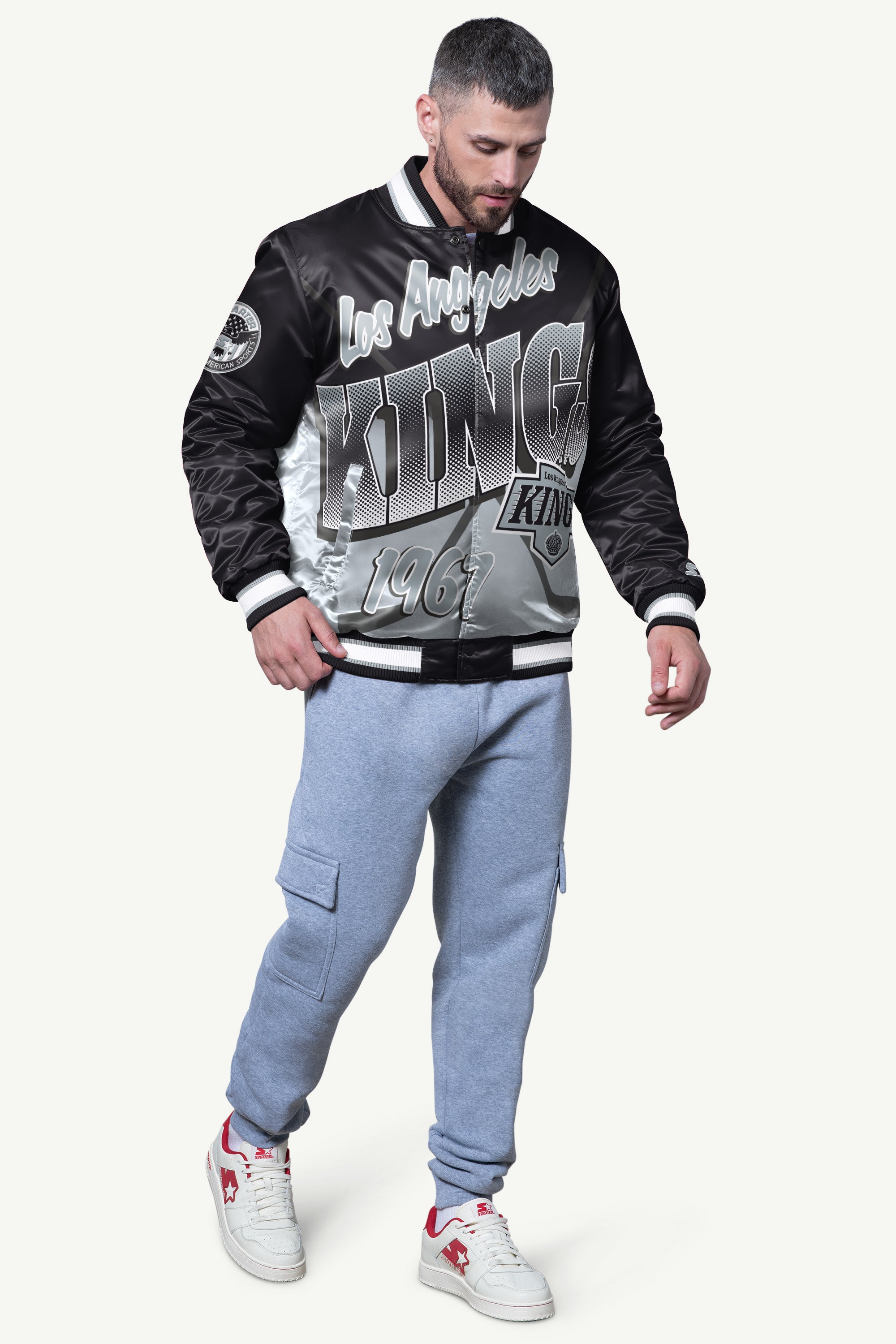 MENS LOS ANGELES KINGS PASS RUSH SATIN VARSITY JACKET View 3 | Los Angeles Kings