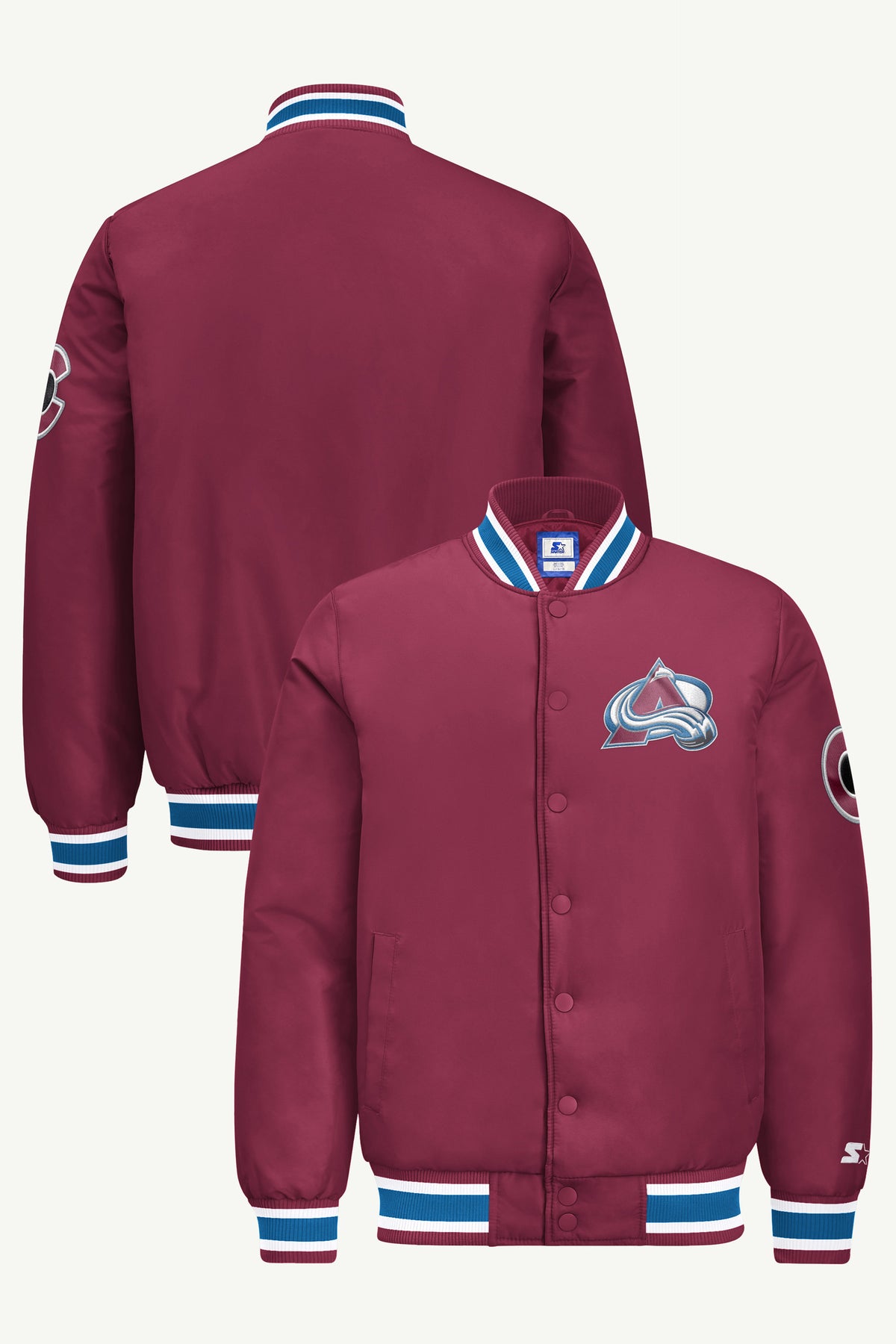 MENS COLORADO AVALANCHE GAME DAY SATIN VARSITY JACKET View 1