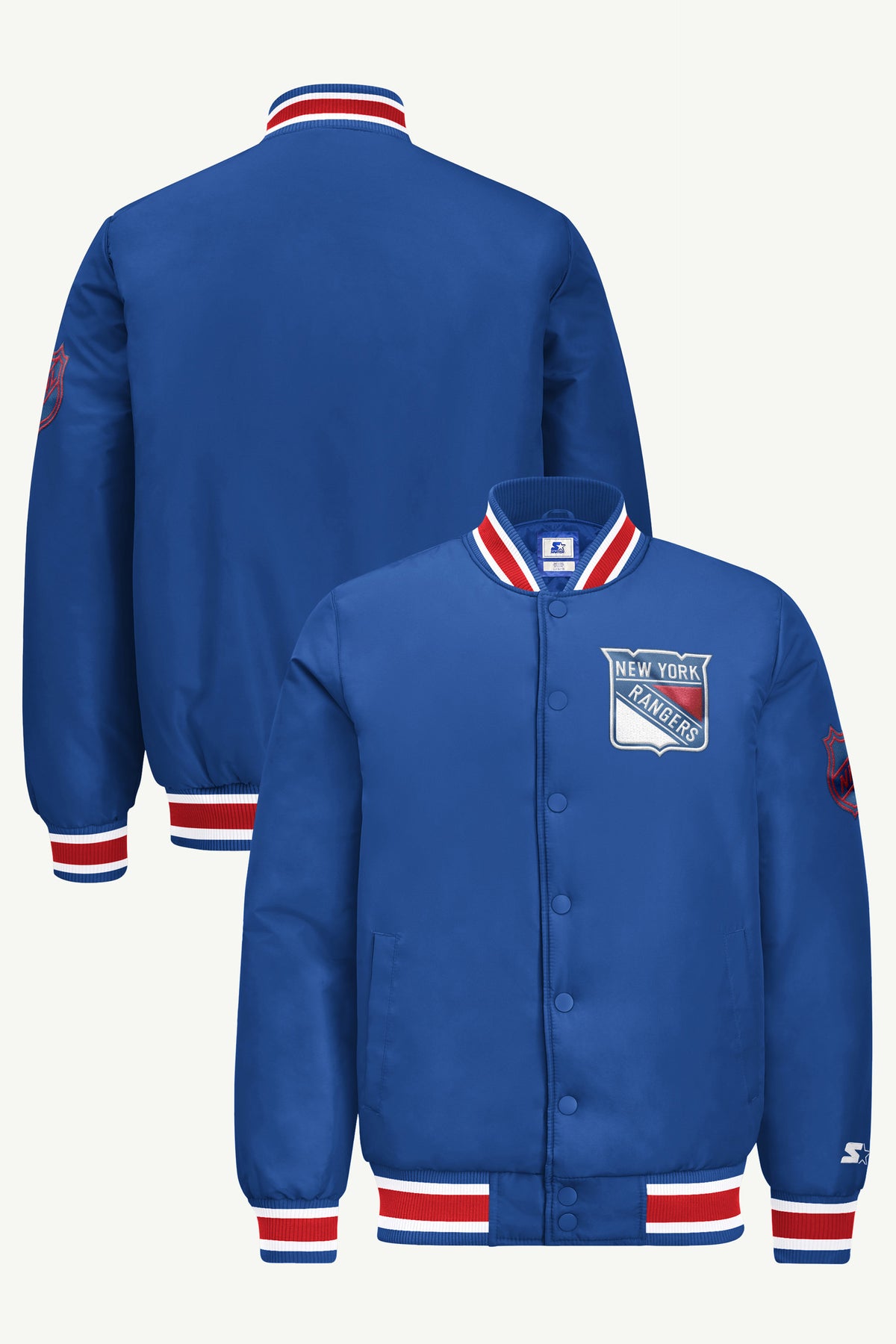MENS NEW YORK RANGERS GAME DAY SATIN VARSITY JACKET View 1