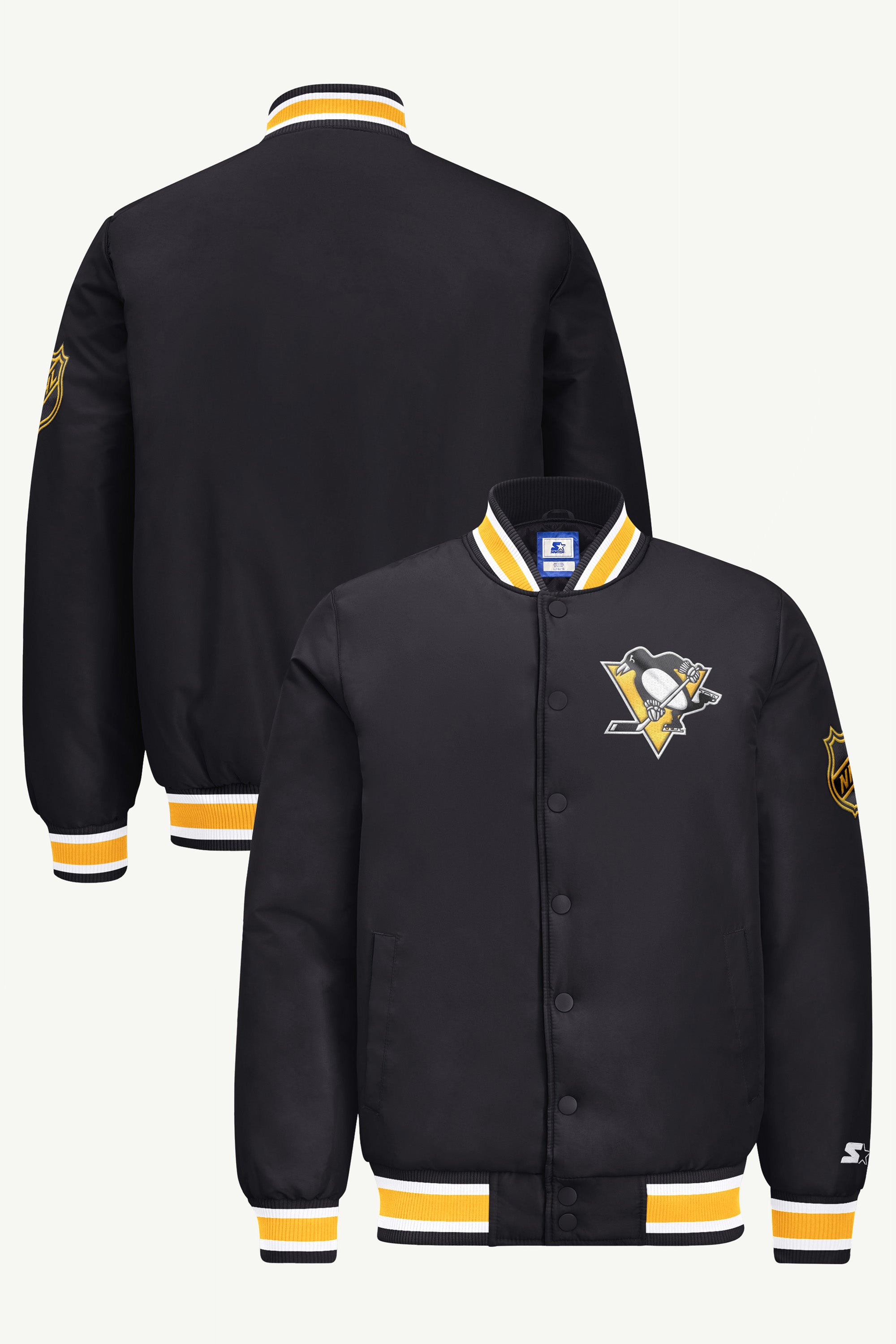 MENS PITTSBURGH PENGUINS GAME DAY SATIN VARSITY JACKET View 1