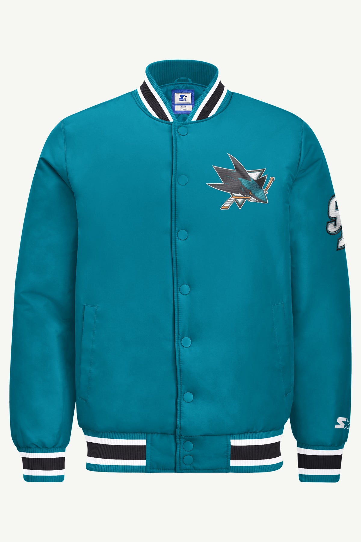 MENS SAN JOSE SHARKS GAME DAY SATIN VARSITY JACKET View 2