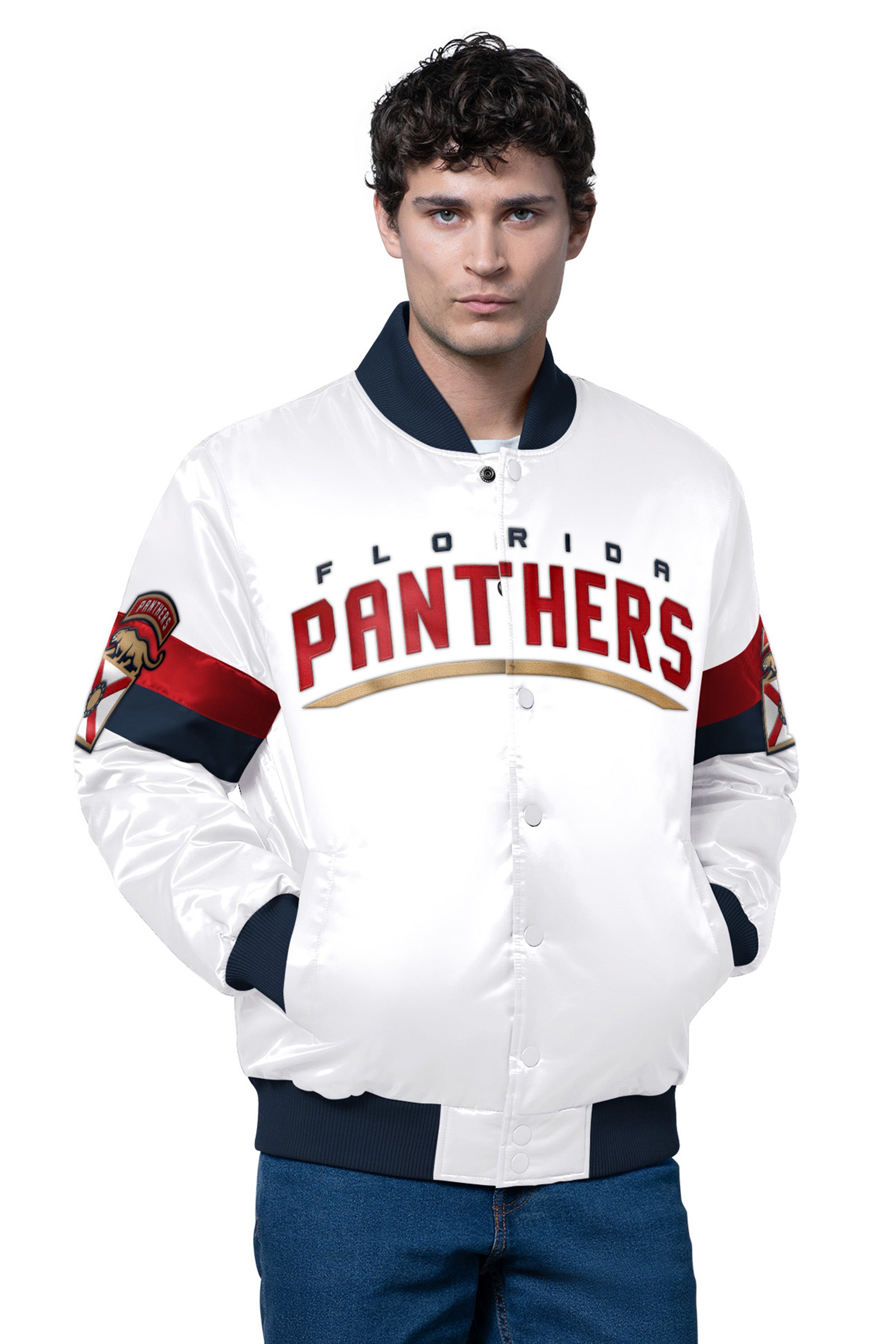 MENS FLORIDA PANTHERS TRIPLE OPTION SATIN VARSITY JACKET View 1 | NHL
