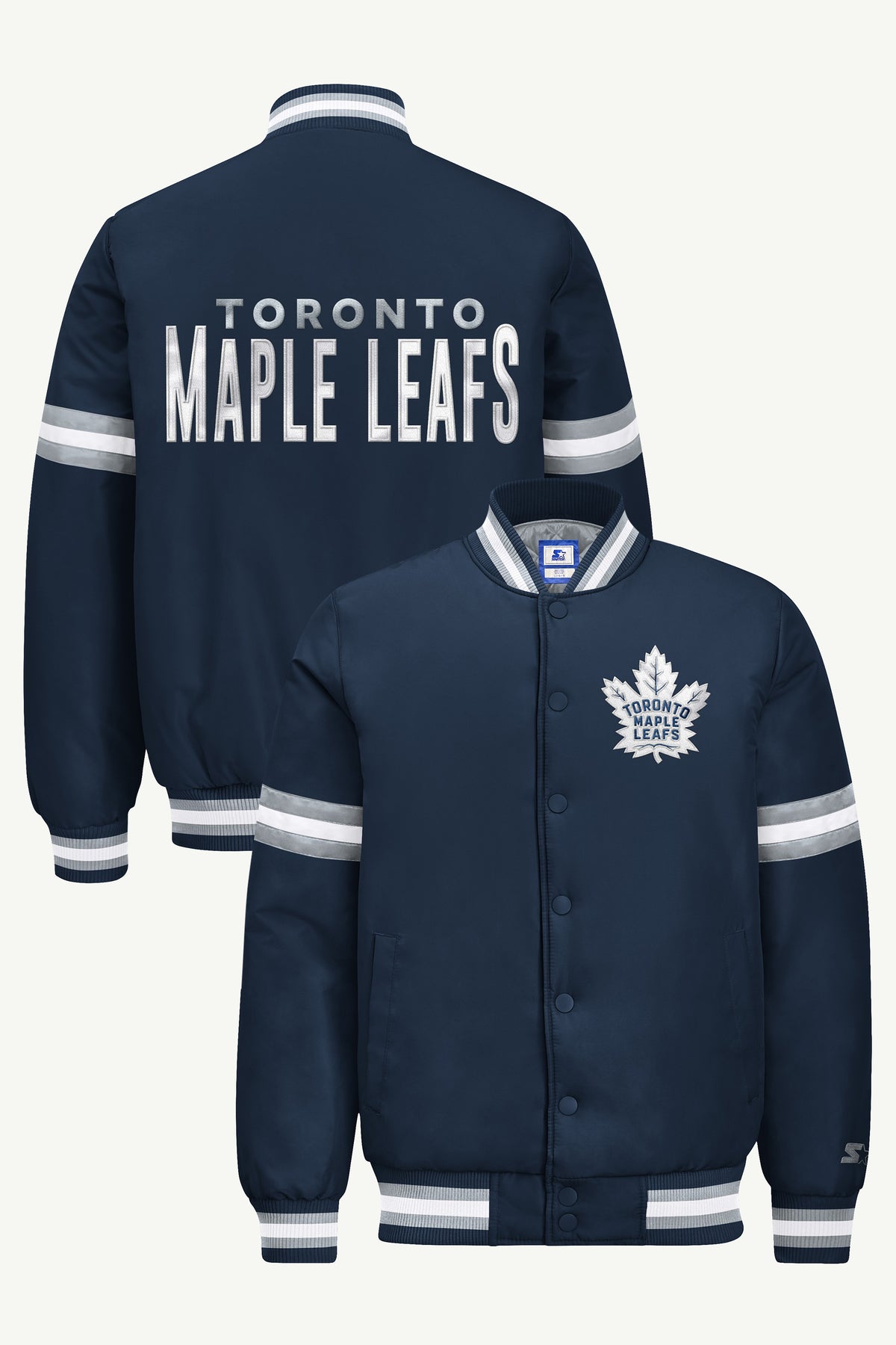 MENS TORONTO MAPLE LEAFS COURTSIDE SATIN VARSITY JACKET View 1