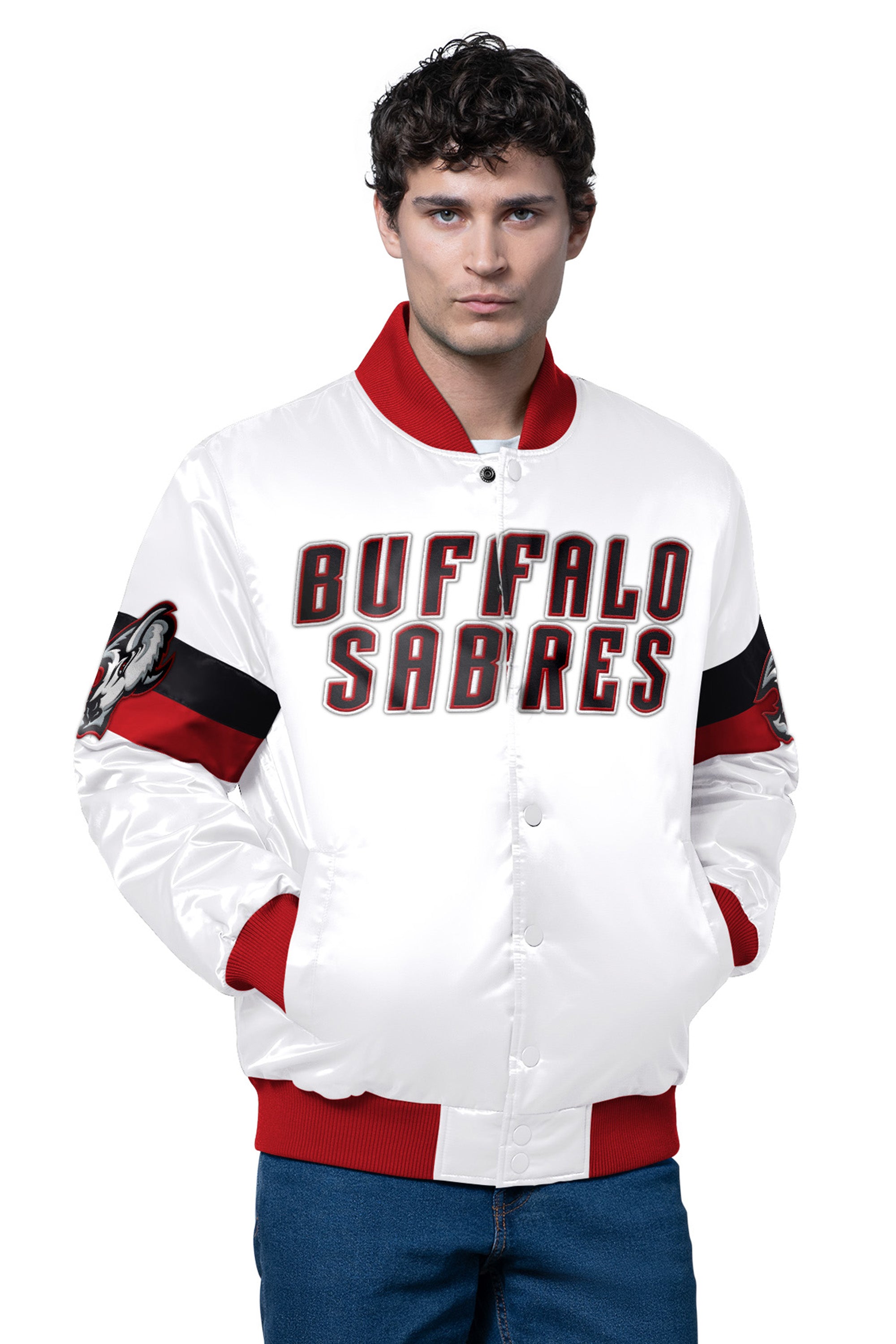 MENS BUFFALO SABRES TRIPLE OPTION SATIN VARSITY JACKET View 1 | NHL