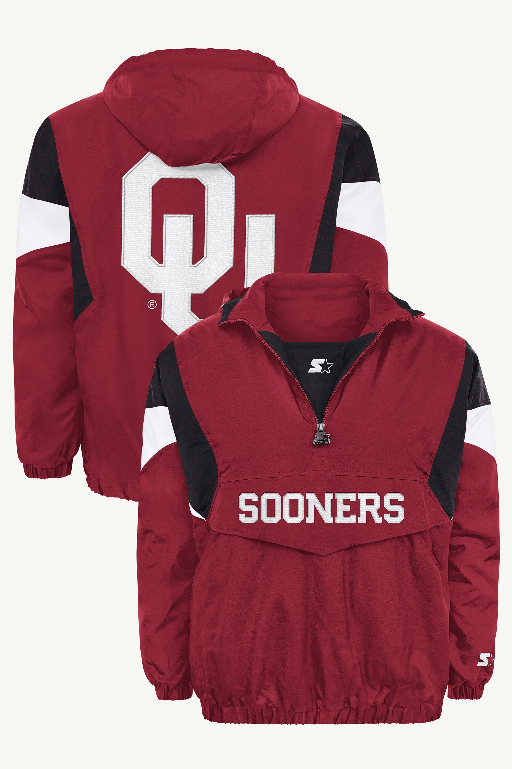 MENS OKLAHOMA SOONERS THROWBACK HALF ZIP HOODED JACKET View 1