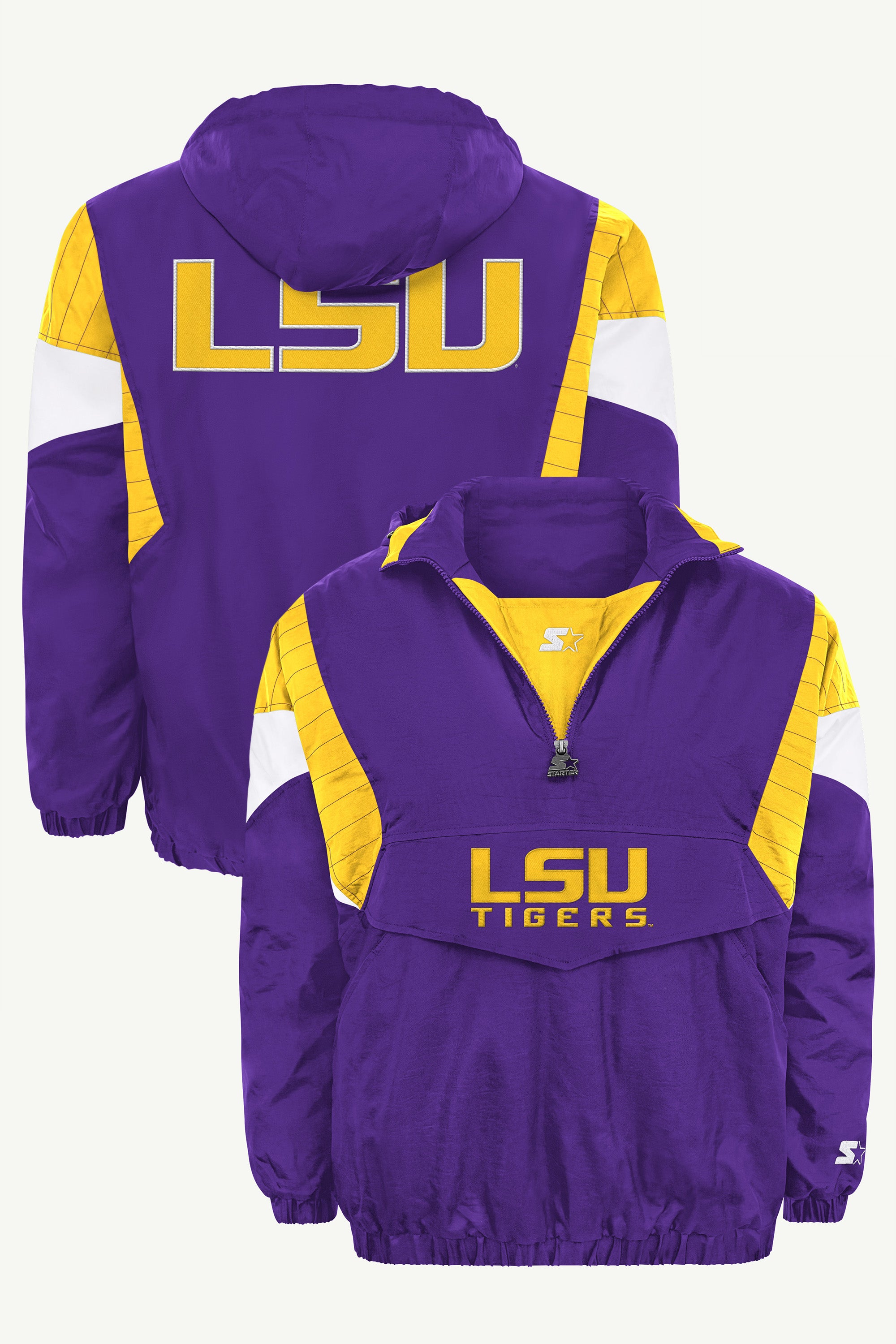 MENS LOUISIANA STATE TIGERS THROWBACK HALF ZIP HOODED JACKET View 1
