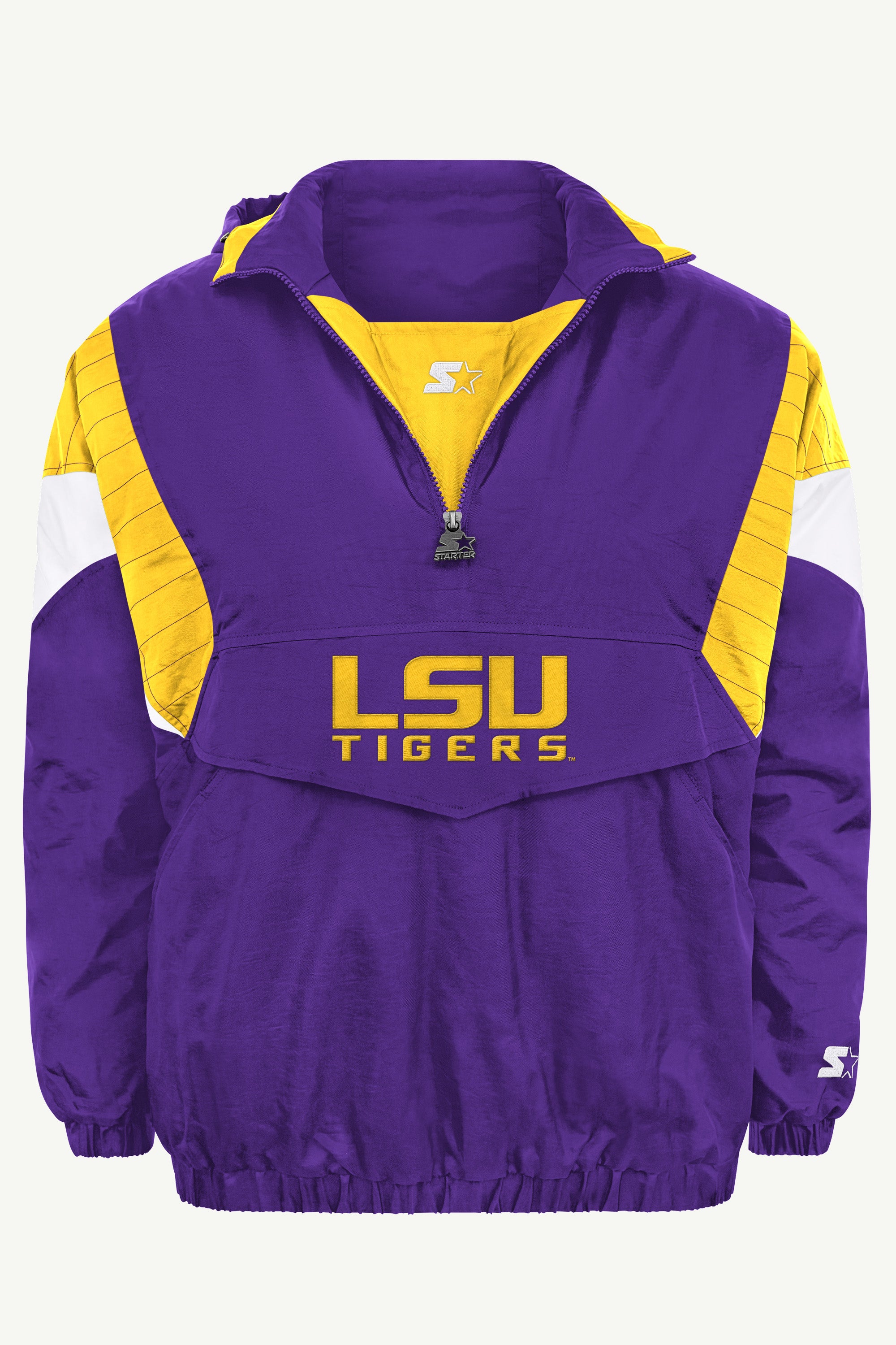 MENS LOUISIANA STATE TIGERS THROWBACK HALF ZIP HOODED JACKET View 2