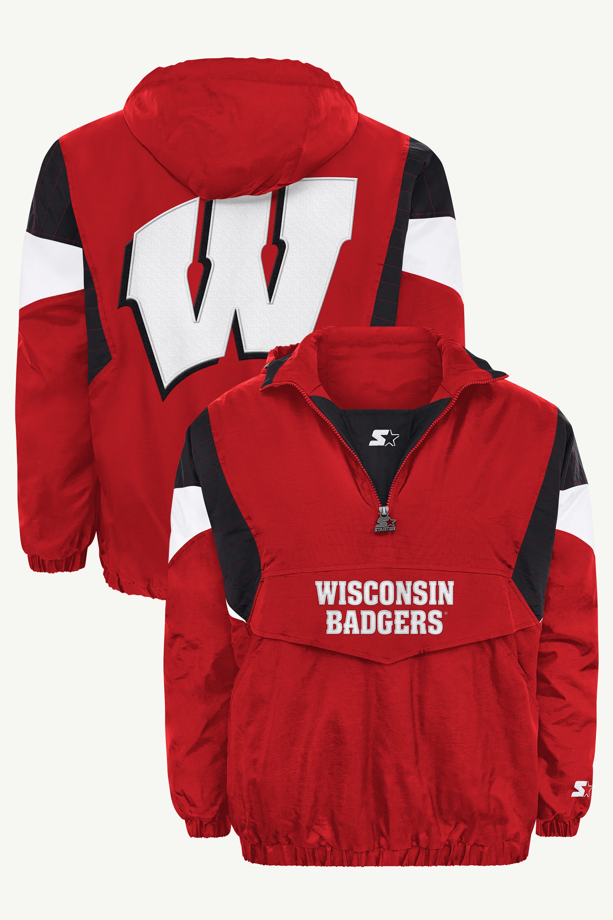 MENS WISCONSINS BADGERS THROWBACK HALF ZIP HOODED JACKET View 1