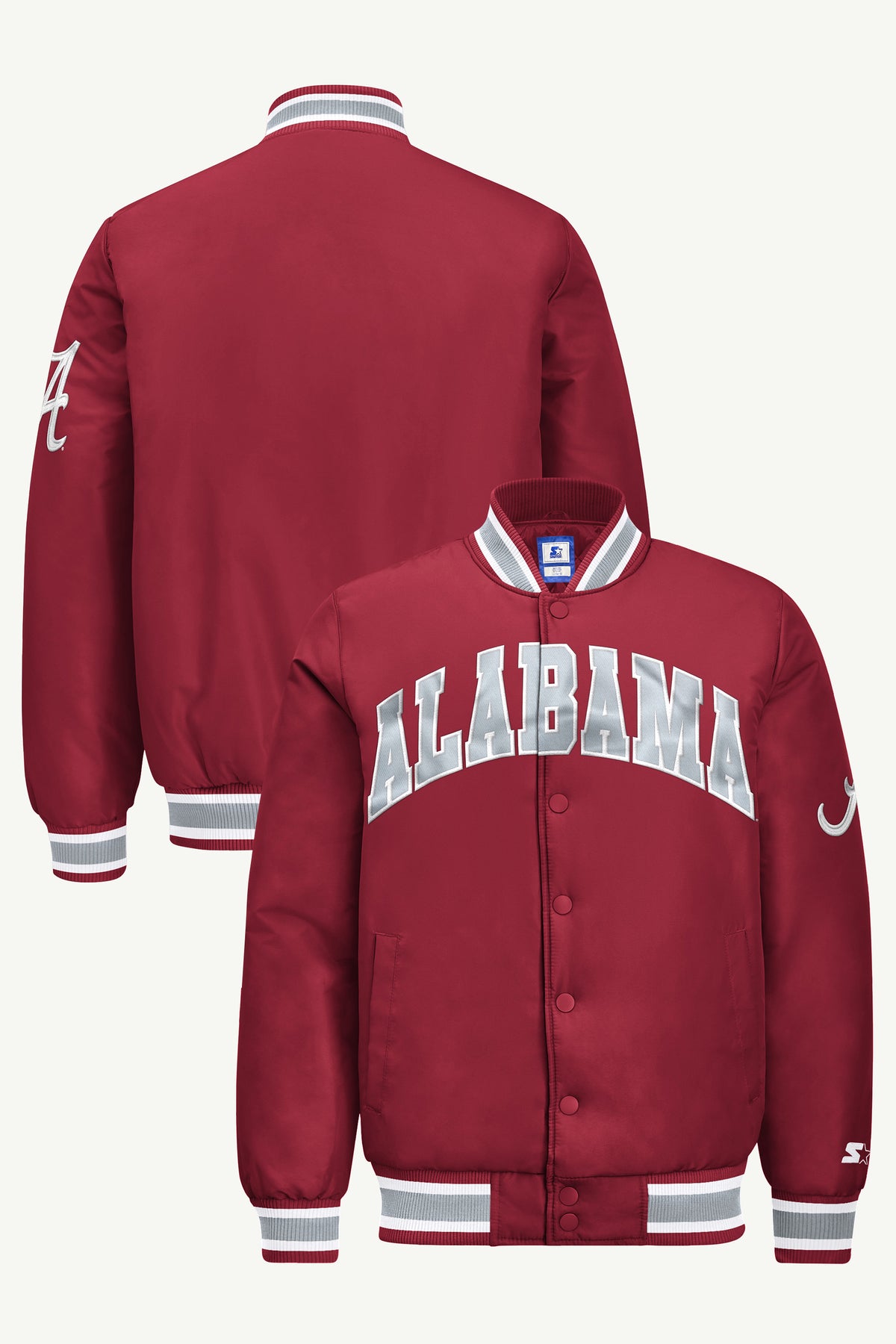 MENS ALABAMA CRIMSON TIDE ACROSS SATIN VARSITY JACKET View 1